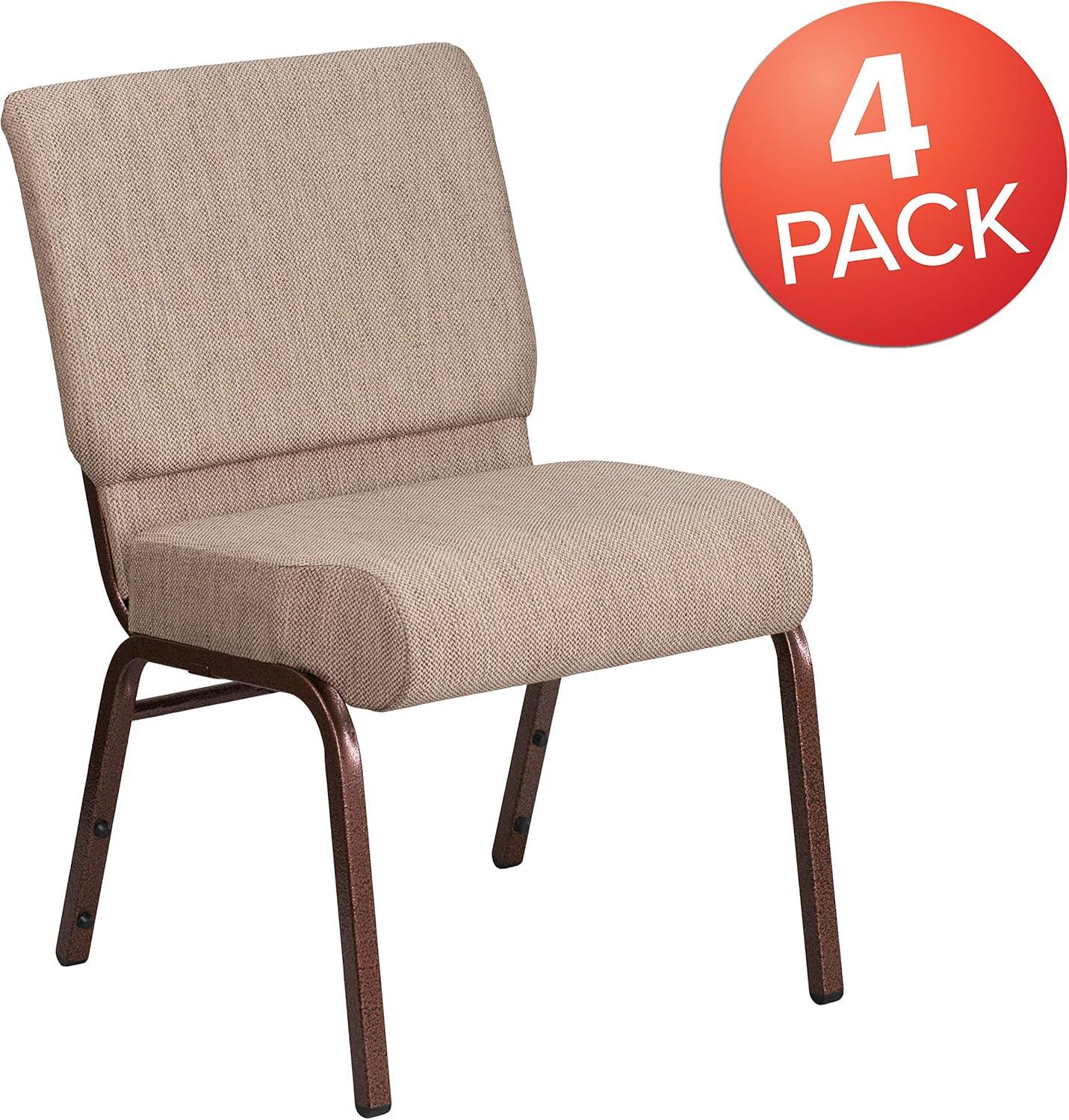 imageFlash Furniture HERCULES Series 21W Stacking Church Chair in Black Dot Patterned Fabric Gold Vein FrameBeige FabricCopper Vein Frame