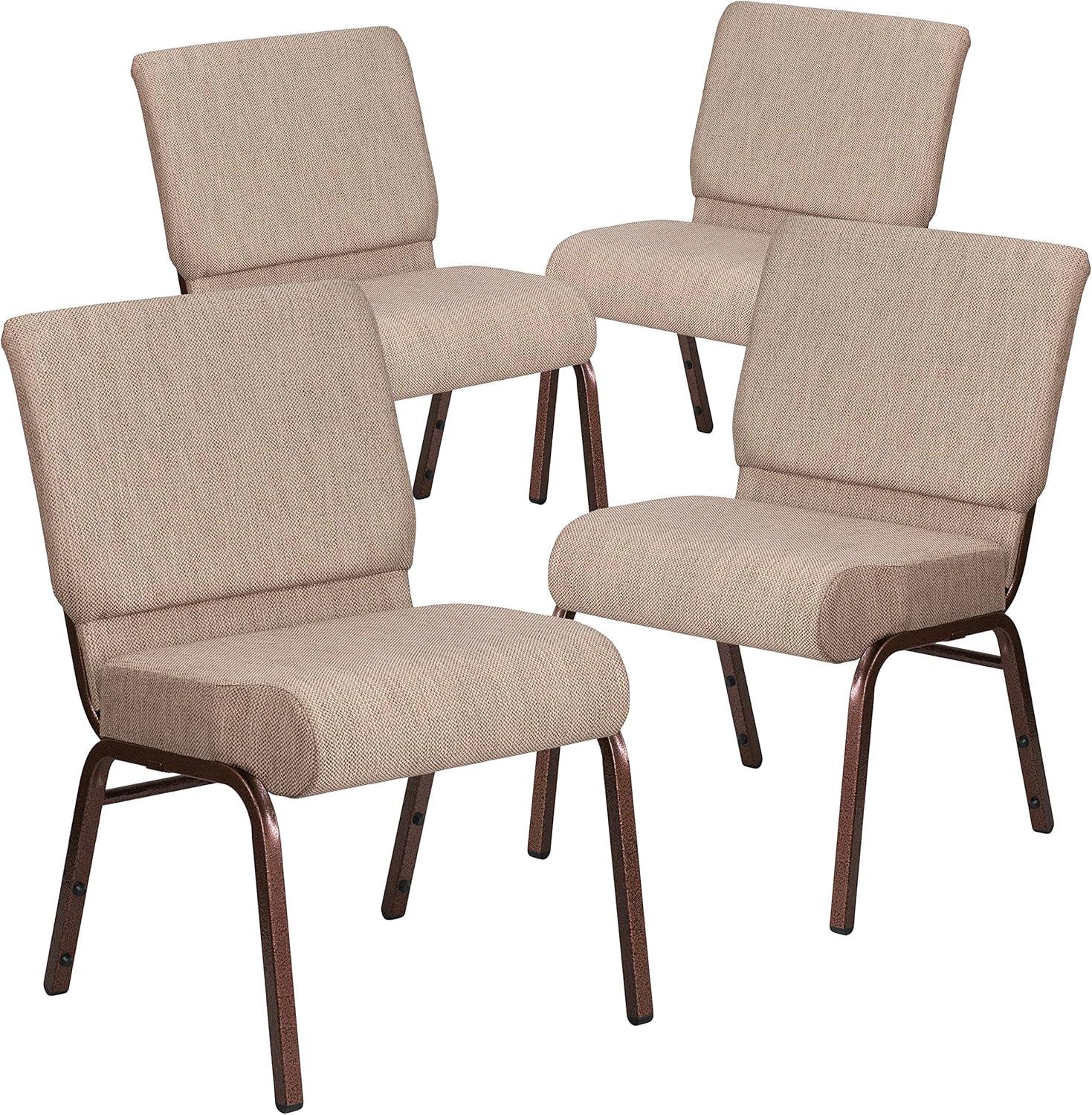 imageFlash Furniture HERCULES Series 21W Stacking Church Chair in Black Dot Patterned Fabric Gold Vein FrameBeige FabricCopper Vein Frame