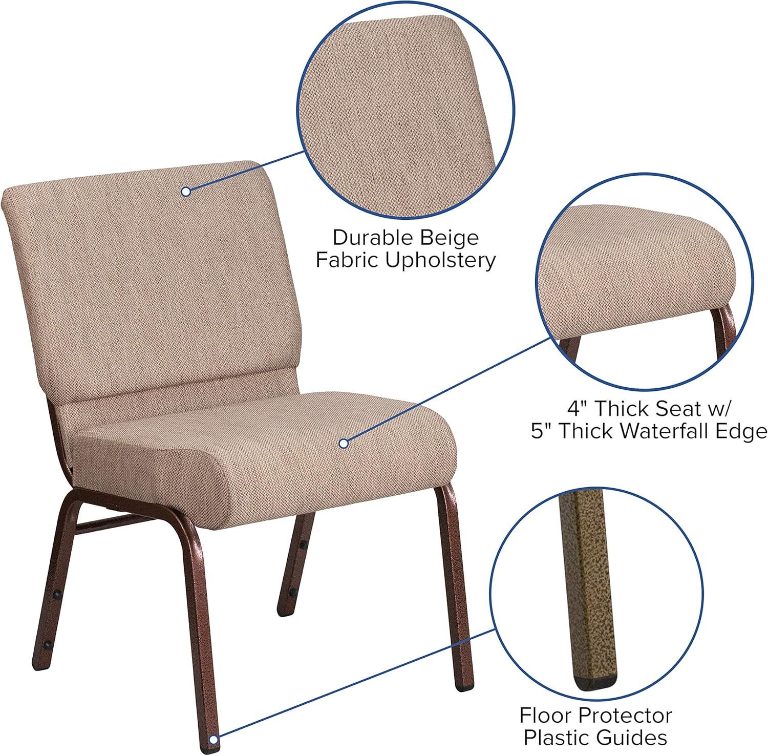 imageFlash Furniture HERCULES Series 21W Stacking Church Chair in Black Dot Patterned Fabric Gold Vein FrameBeige FabricCopper Vein Frame