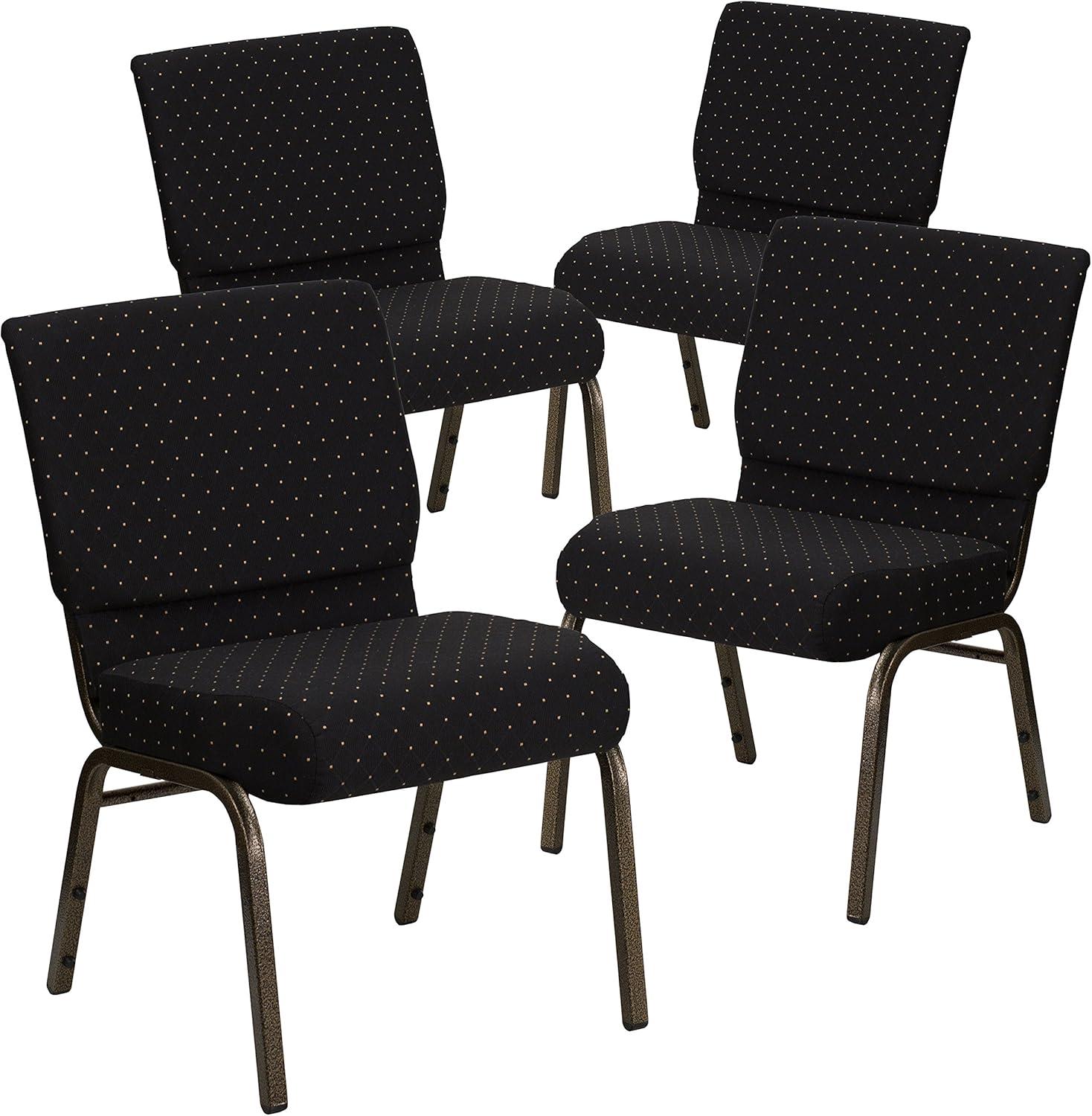 imageFlash Furniture HERCULES Series 21W Stacking Church Chair in Black Dot Patterned Fabric Gold Vein FrameBlack Dot Patterned FabricGold Vein Frame