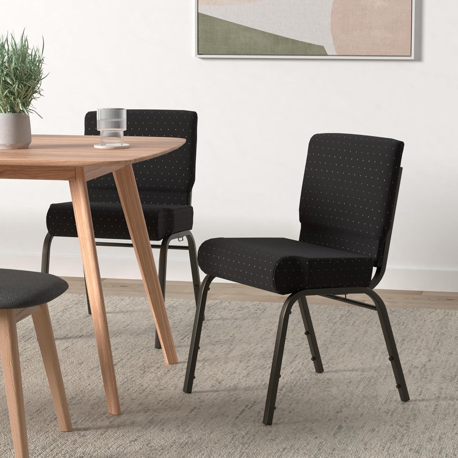 imageFlash Furniture HERCULES Series 21W Stacking Church Chair in Black Dot Patterned Fabric Gold Vein FrameBlack Dot Patterned FabricGold Vein Frame