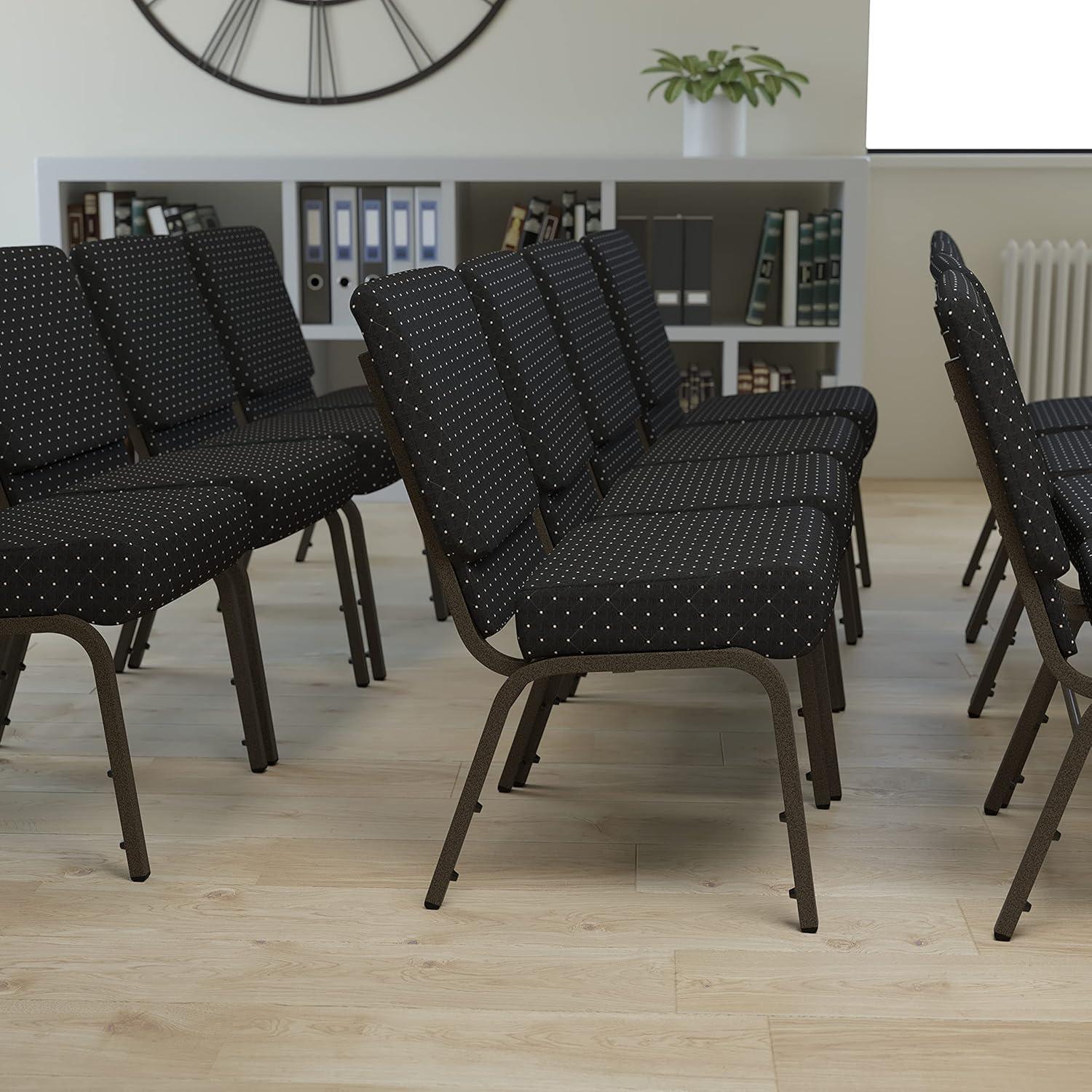 imageFlash Furniture HERCULES Series 21W Stacking Church Chair in Black Dot Patterned Fabric Gold Vein FrameBlack Dot Patterned FabricGold Vein Frame
