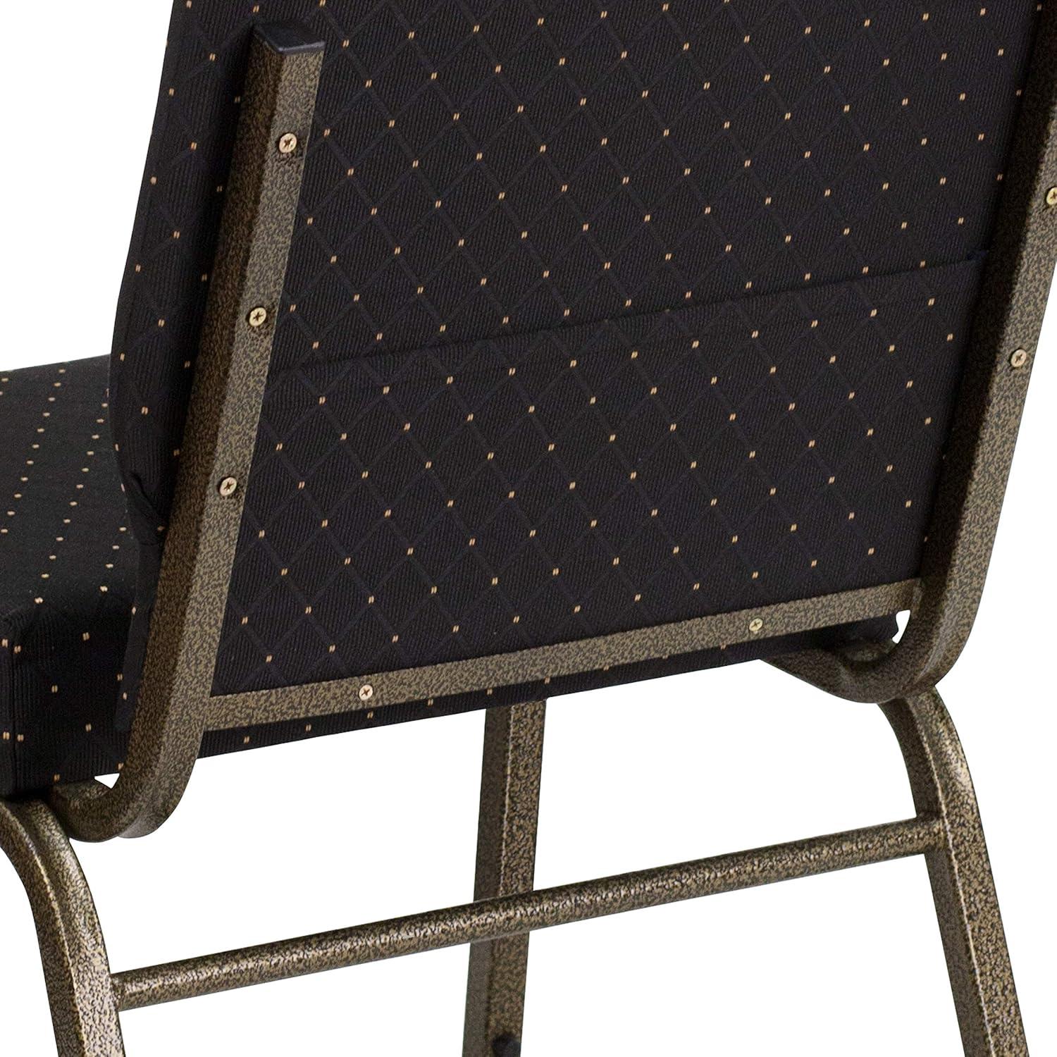 imageFlash Furniture HERCULES Series 21W Stacking Church Chair in Black Dot Patterned Fabric Gold Vein FrameBlack Dot Patterned FabricGold Vein Frame