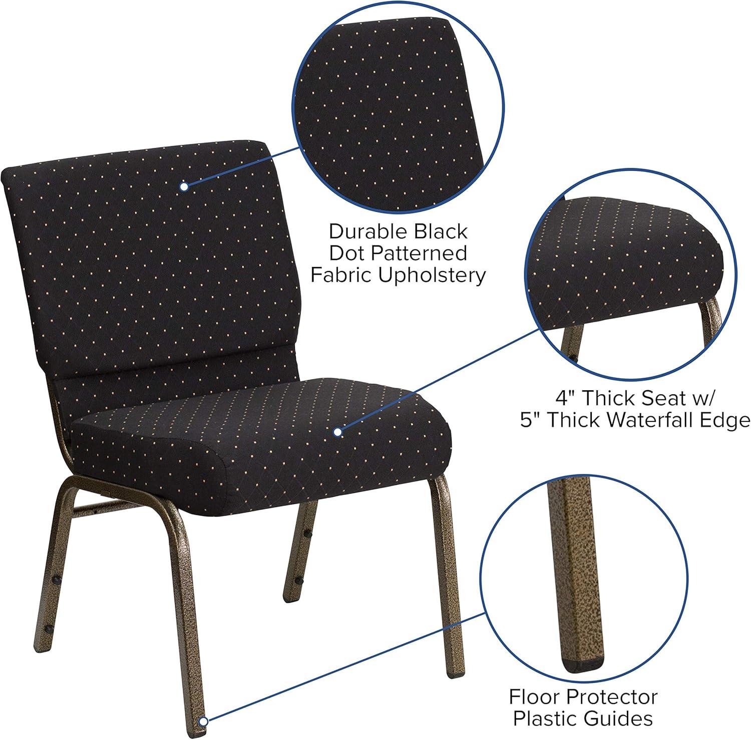 imageFlash Furniture HERCULES Series 21W Stacking Church Chair in Black Dot Patterned Fabric Gold Vein FrameBlack Dot Patterned FabricGold Vein Frame