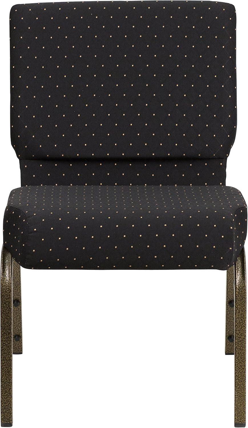 imageFlash Furniture HERCULES Series 21W Stacking Church Chair in Black Dot Patterned Fabric Gold Vein FrameBlack Dot Patterned FabricGold Vein Frame