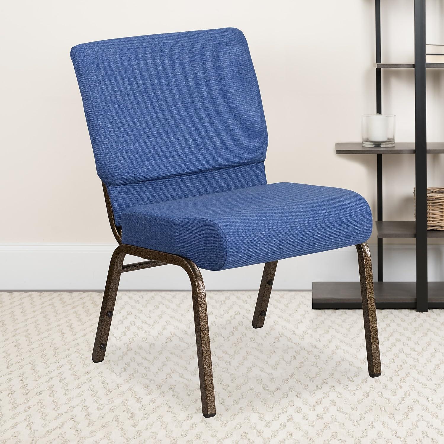 imageFlash Furniture HERCULES Series 21W Stacking Church Chair in Black Dot Patterned Fabric Gold Vein FrameBlue FabricGold Vein Frame