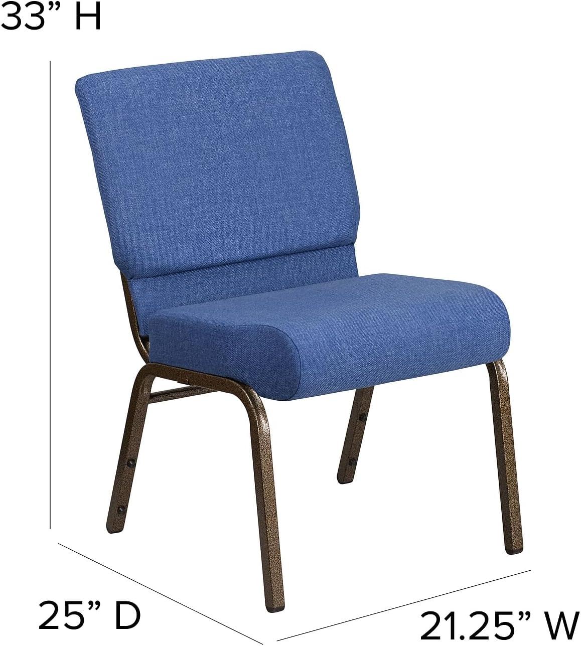 imageFlash Furniture HERCULES Series 21W Stacking Church Chair in Black Dot Patterned Fabric Gold Vein FrameBlue FabricGold Vein Frame