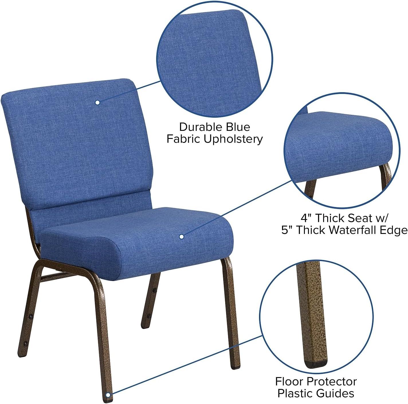 imageFlash Furniture HERCULES Series 21W Stacking Church Chair in Black Dot Patterned Fabric Gold Vein FrameBlue FabricGold Vein Frame