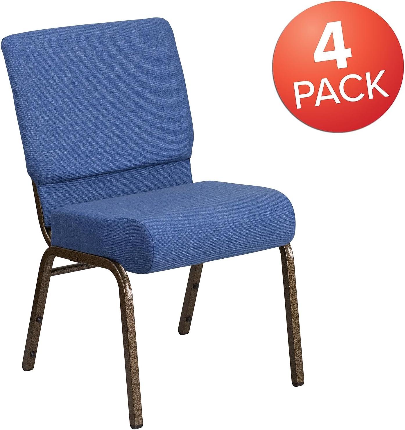 imageFlash Furniture HERCULES Series 21W Stacking Church Chair in Black Dot Patterned Fabric Gold Vein FrameBlue FabricGold Vein Frame