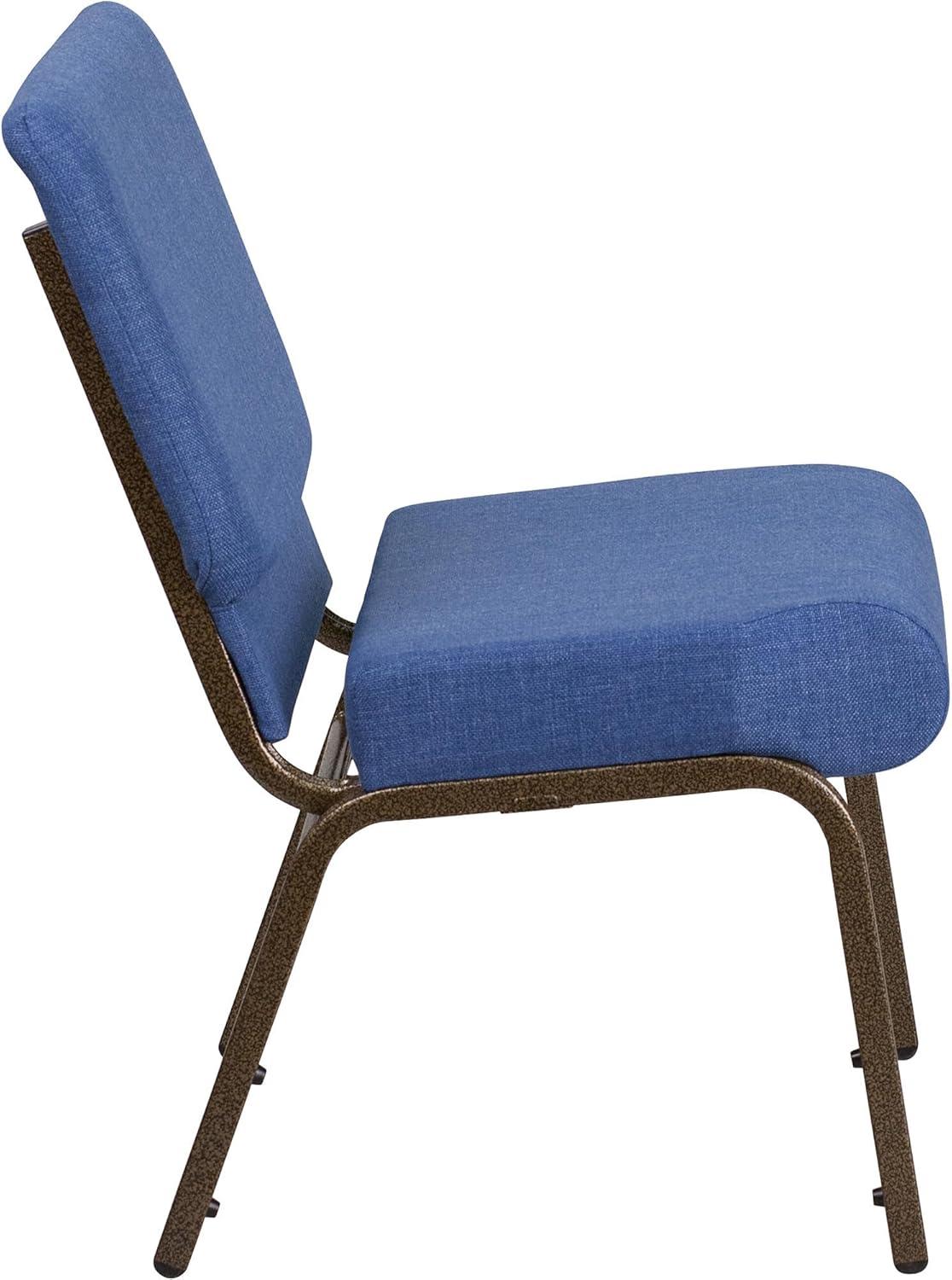 imageFlash Furniture HERCULES Series 21W Stacking Church Chair in Black Dot Patterned Fabric Gold Vein FrameBlue FabricGold Vein Frame