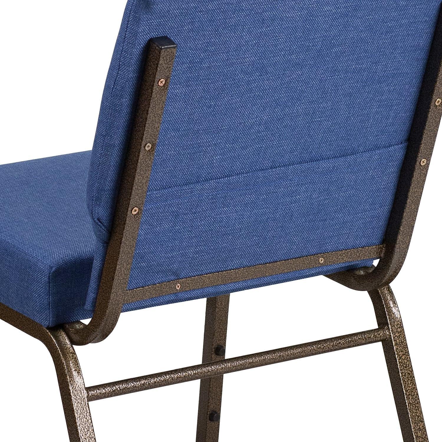 imageFlash Furniture HERCULES Series 21W Stacking Church Chair in Black Dot Patterned Fabric Gold Vein FrameBlue FabricGold Vein Frame