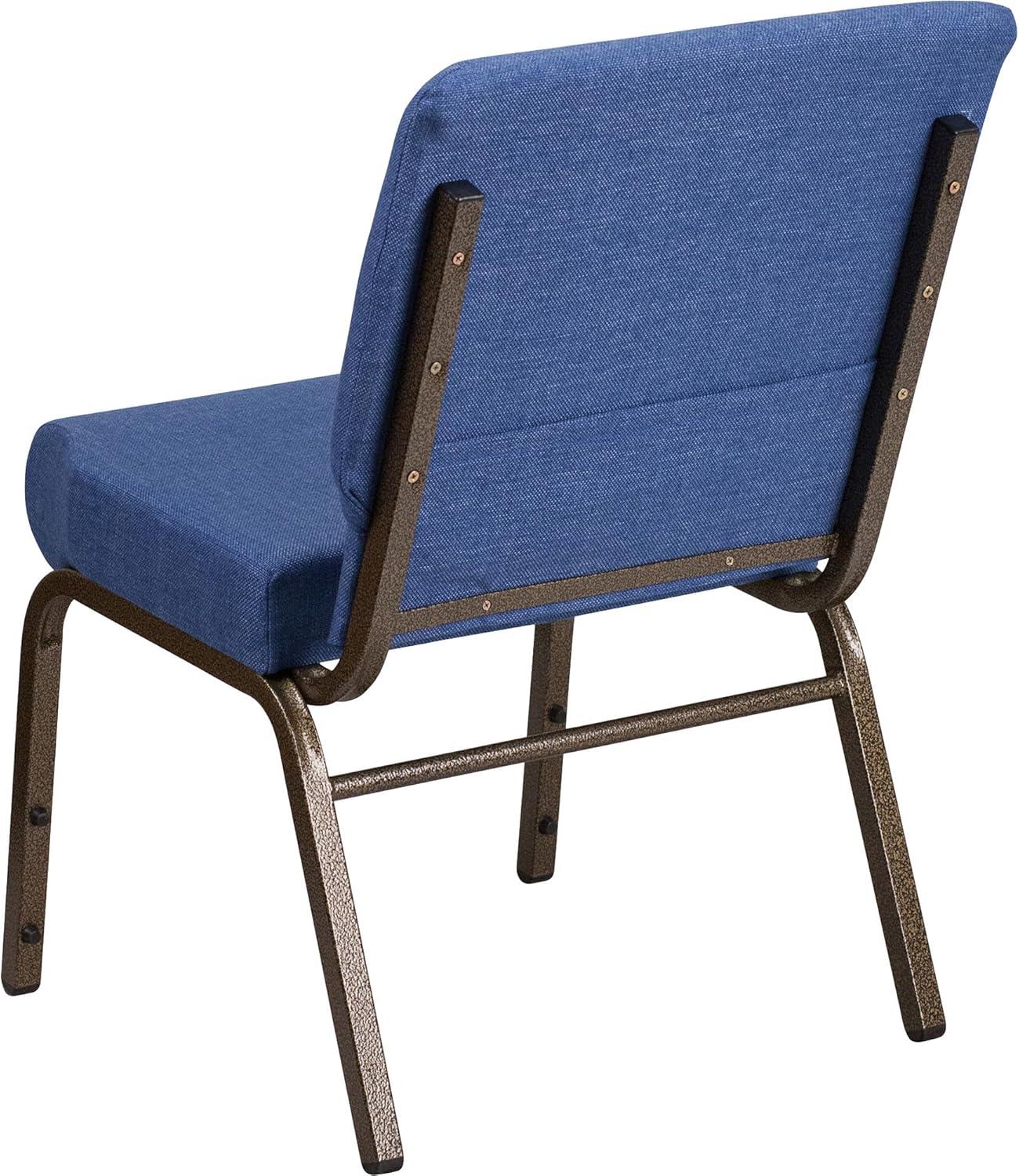 imageFlash Furniture HERCULES Series 21W Stacking Church Chair in Black Dot Patterned Fabric Gold Vein FrameBlue FabricGold Vein Frame