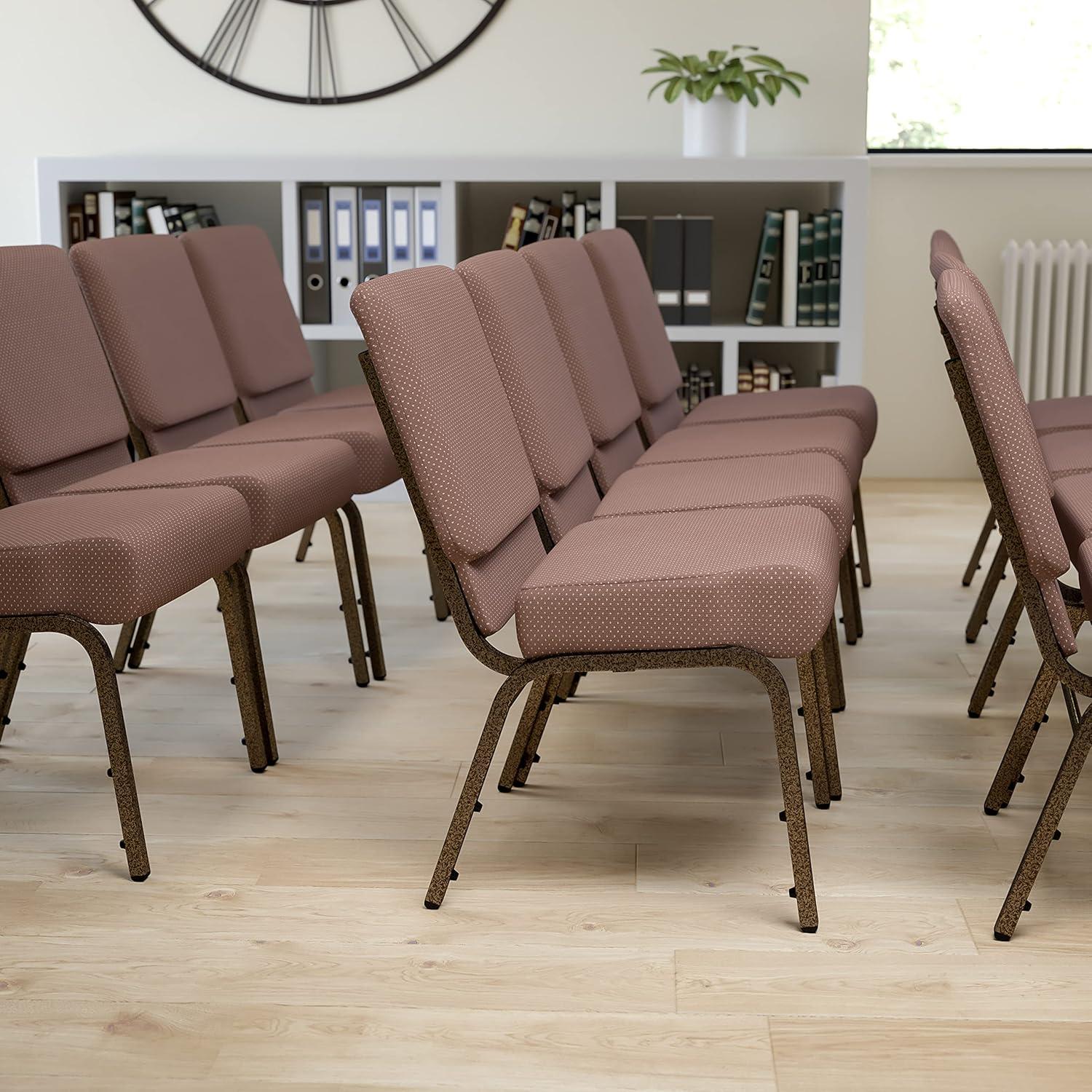 imageFlash Furniture HERCULES Series 21W Stacking Church Chair in Black Dot Patterned Fabric Gold Vein FrameBrown Dot FabricGold Vein Frame