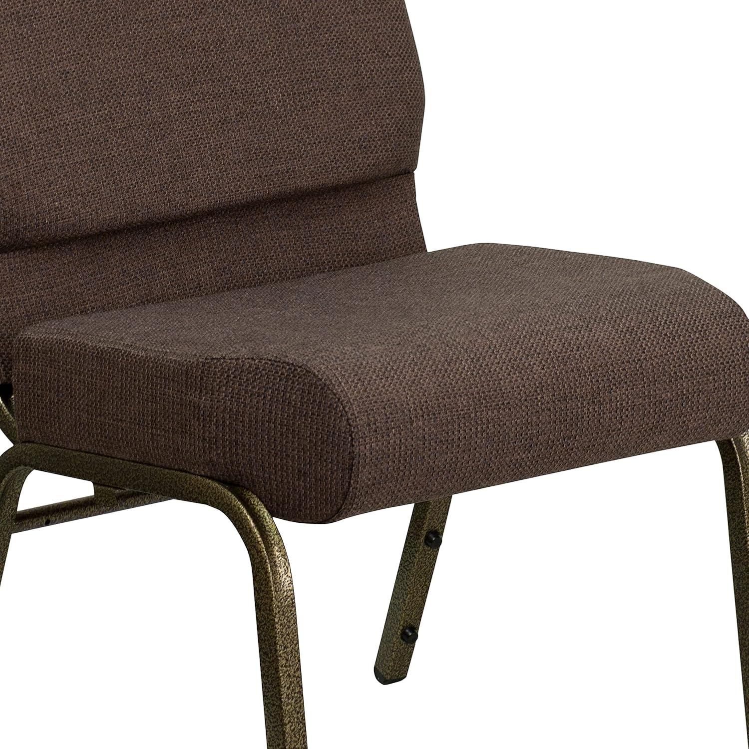 imageFlash Furniture HERCULES Series 21W Stacking Church Chair in Black Dot Patterned Fabric Gold Vein FrameBrown FabricGold Vein Frame