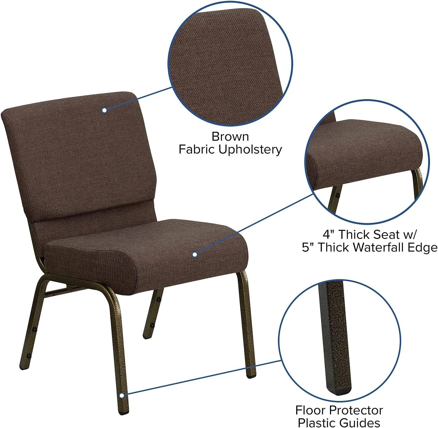 imageFlash Furniture HERCULES Series 21W Stacking Church Chair in Black Dot Patterned Fabric Gold Vein FrameBrown FabricGold Vein Frame
