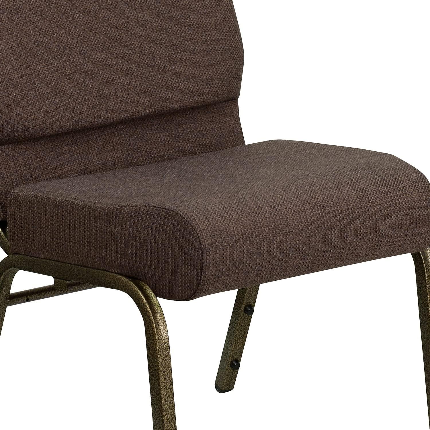 imageFlash Furniture HERCULES Series 21W Stacking Church Chair in Black Dot Patterned Fabric Gold Vein FrameBrown FabricGold Vein Frame