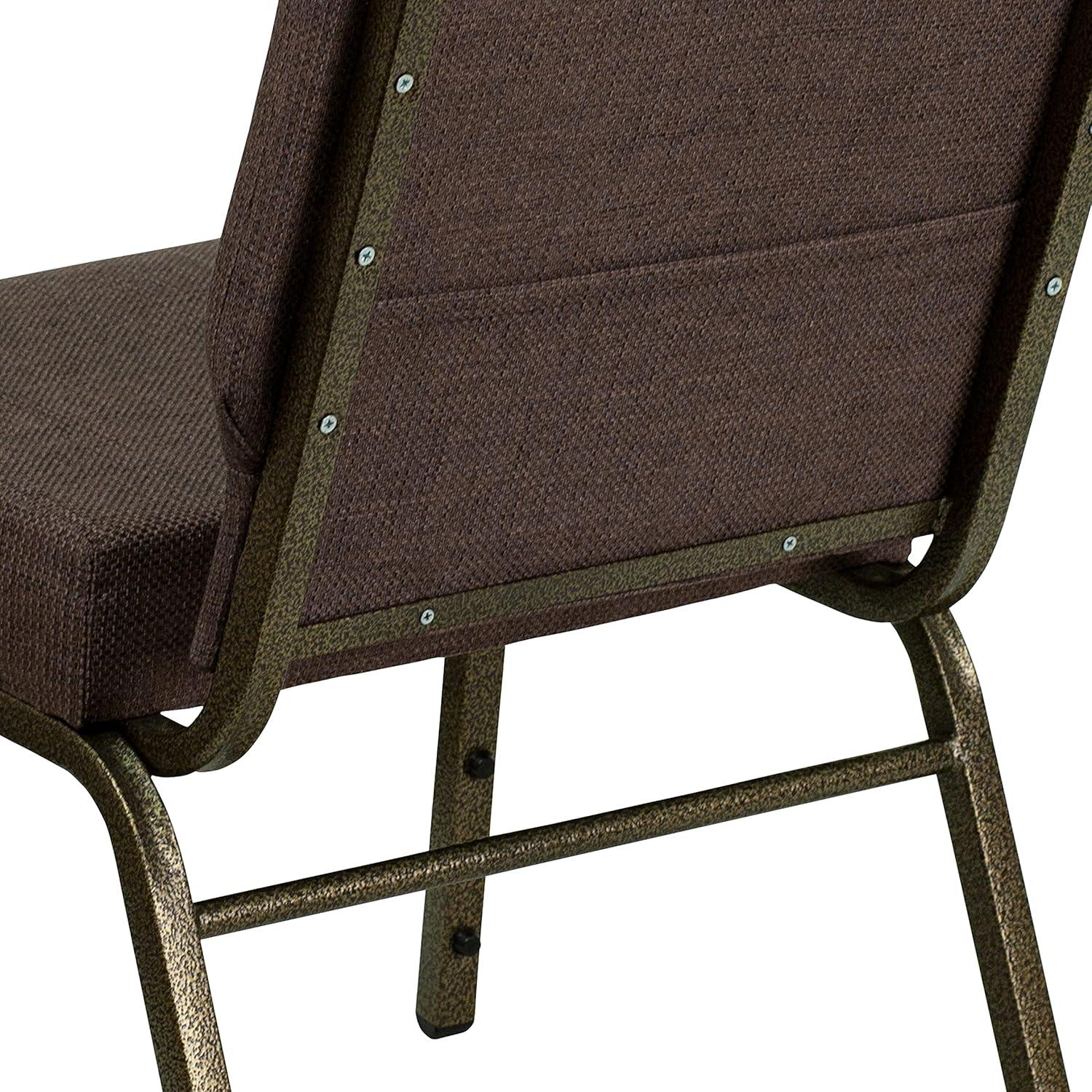 imageFlash Furniture HERCULES Series 21W Stacking Church Chair in Black Dot Patterned Fabric Gold Vein FrameBrown FabricGold Vein Frame