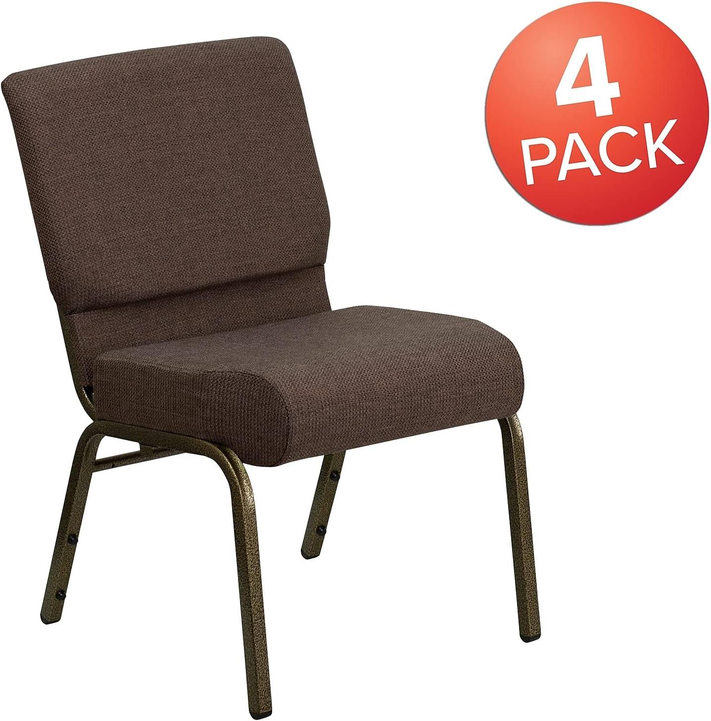 imageFlash Furniture HERCULES Series 21W Stacking Church Chair in Black Dot Patterned Fabric Gold Vein FrameBrown FabricGold Vein Frame