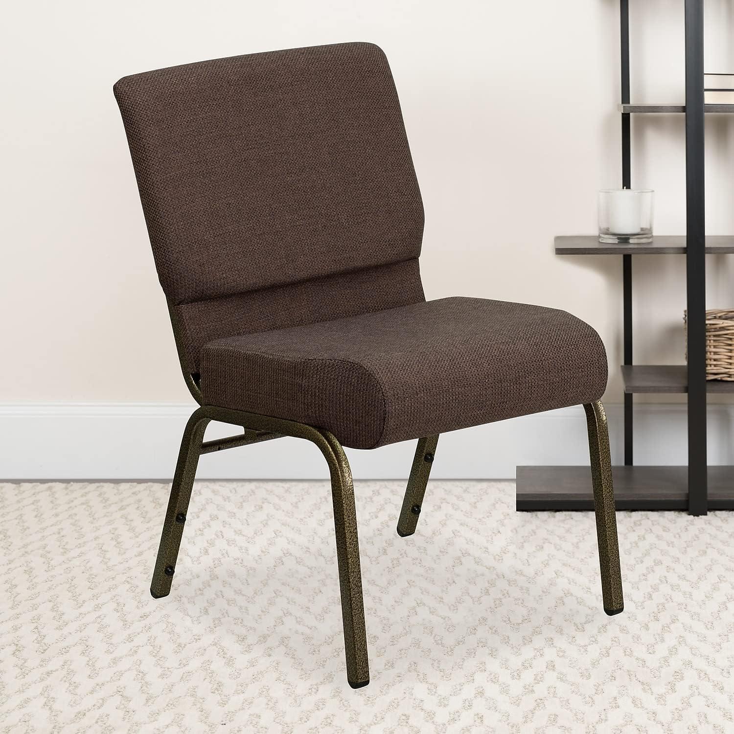 imageFlash Furniture HERCULES Series 21W Stacking Church Chair in Black Dot Patterned Fabric Gold Vein FrameBrown FabricGold Vein Frame