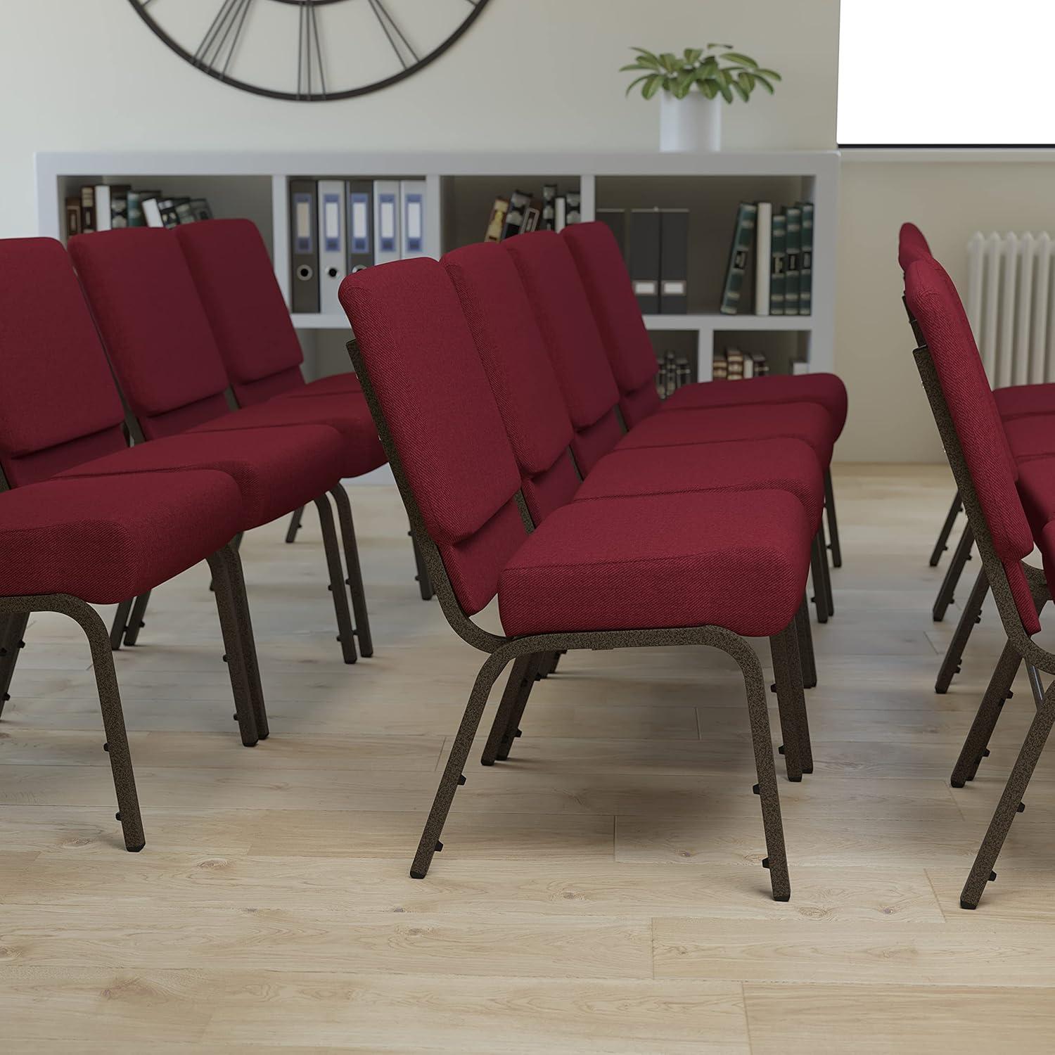 imageFlash Furniture HERCULES Series 21W Stacking Church Chair in Black Dot Patterned Fabric Gold Vein FrameBurgundy FabricGold Vein Frame