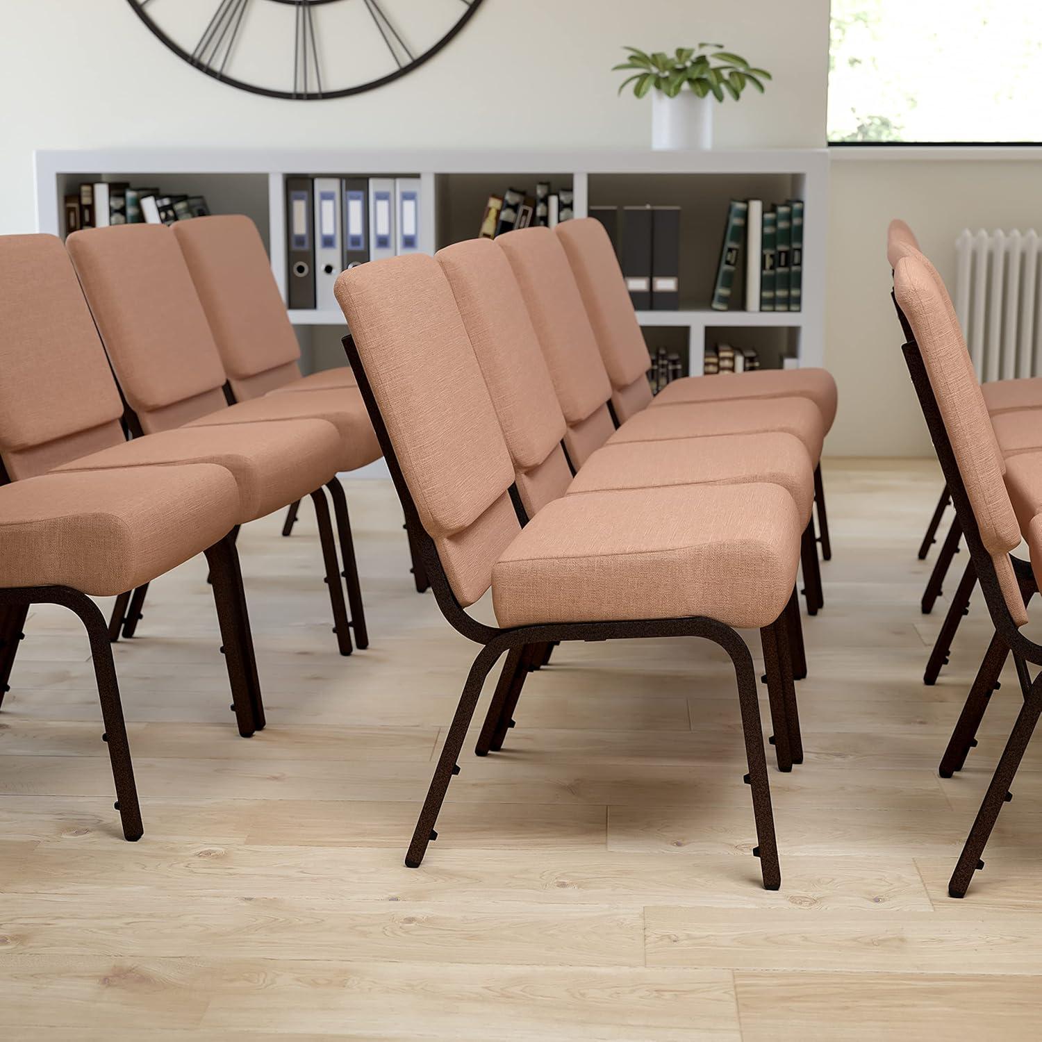 imageFlash Furniture HERCULES Series 21W Stacking Church Chair in Black Dot Patterned Fabric Gold Vein FrameCaramel FabricCopper Vein Frame
