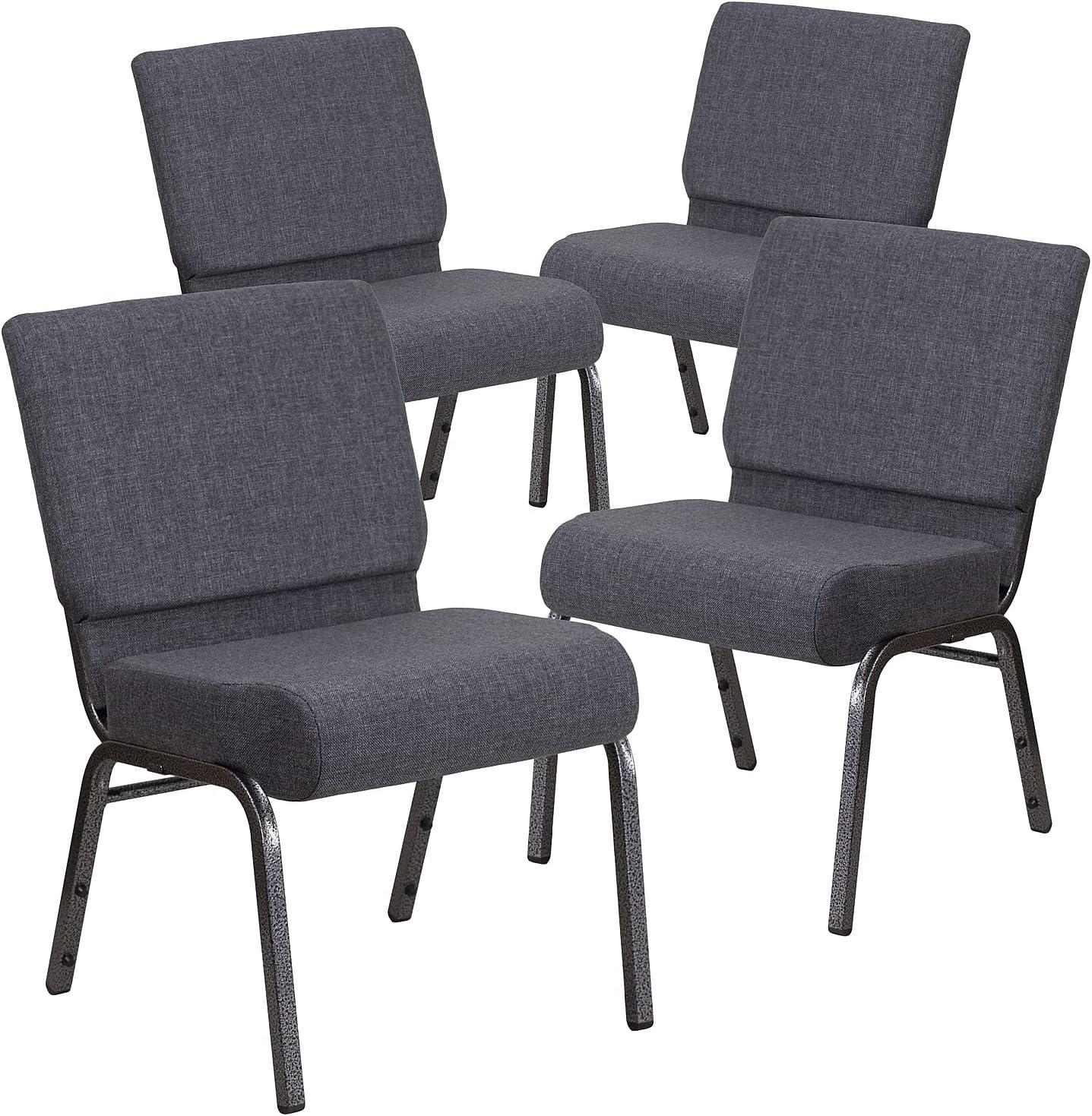 imageFlash Furniture HERCULES Series 21W Stacking Church Chair in Black Dot Patterned Fabric Gold Vein FrameDark Gray FabricSilver Vein Frame