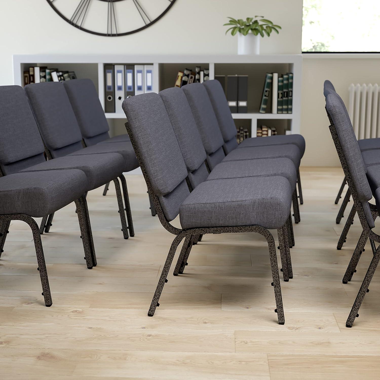 imageFlash Furniture HERCULES Series 21W Stacking Church Chair in Black Dot Patterned Fabric Gold Vein FrameDark Gray FabricSilver Vein Frame