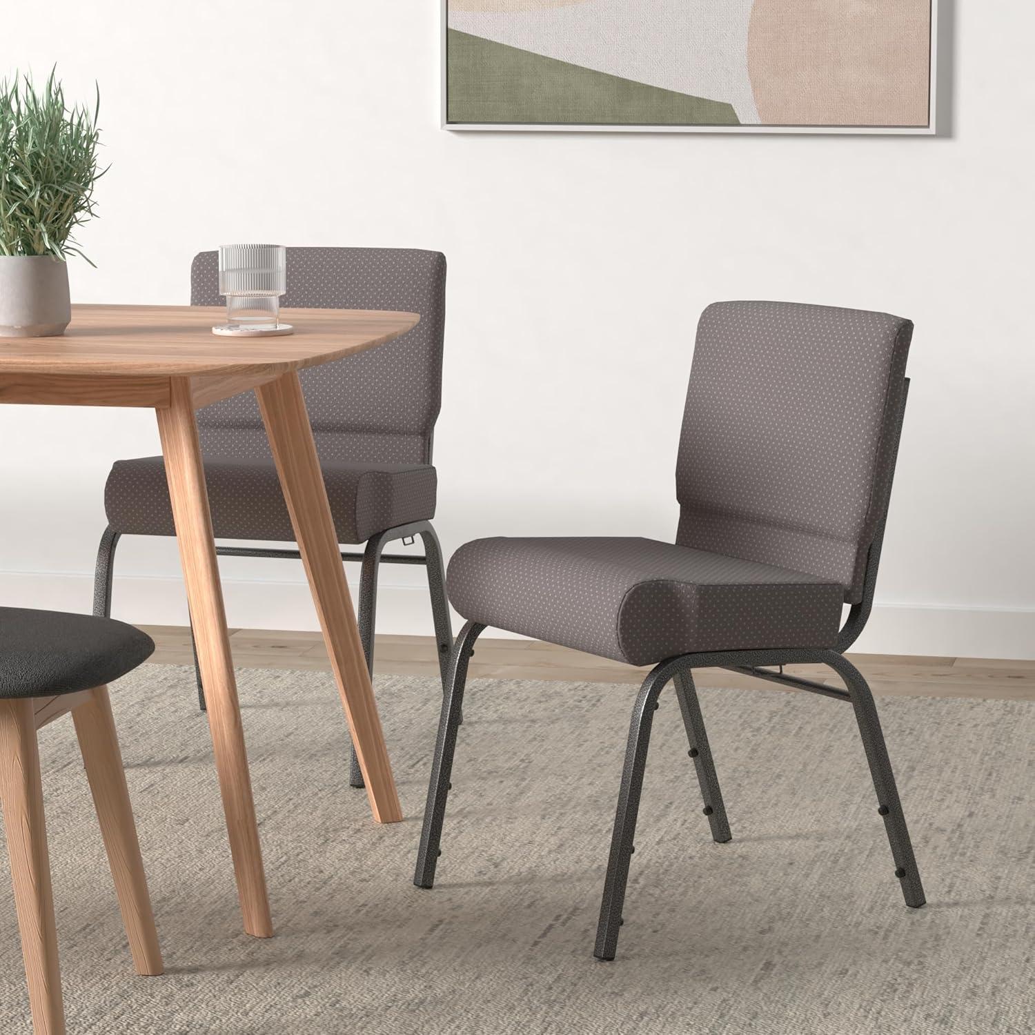 imageFlash Furniture HERCULES Series 21W Stacking Church Chair in Black Dot Patterned Fabric Gold Vein FrameGray Dot FabricSilver Vein Frame