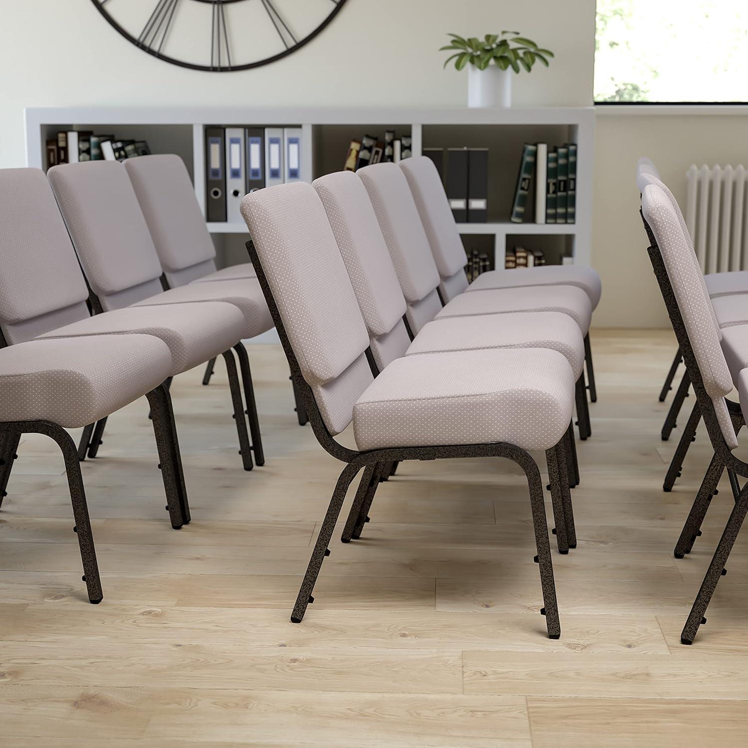 imageFlash Furniture HERCULES Series 21W Stacking Church Chair in Black Dot Patterned Fabric Gold Vein FrameGray Dot FabricSilver Vein Frame