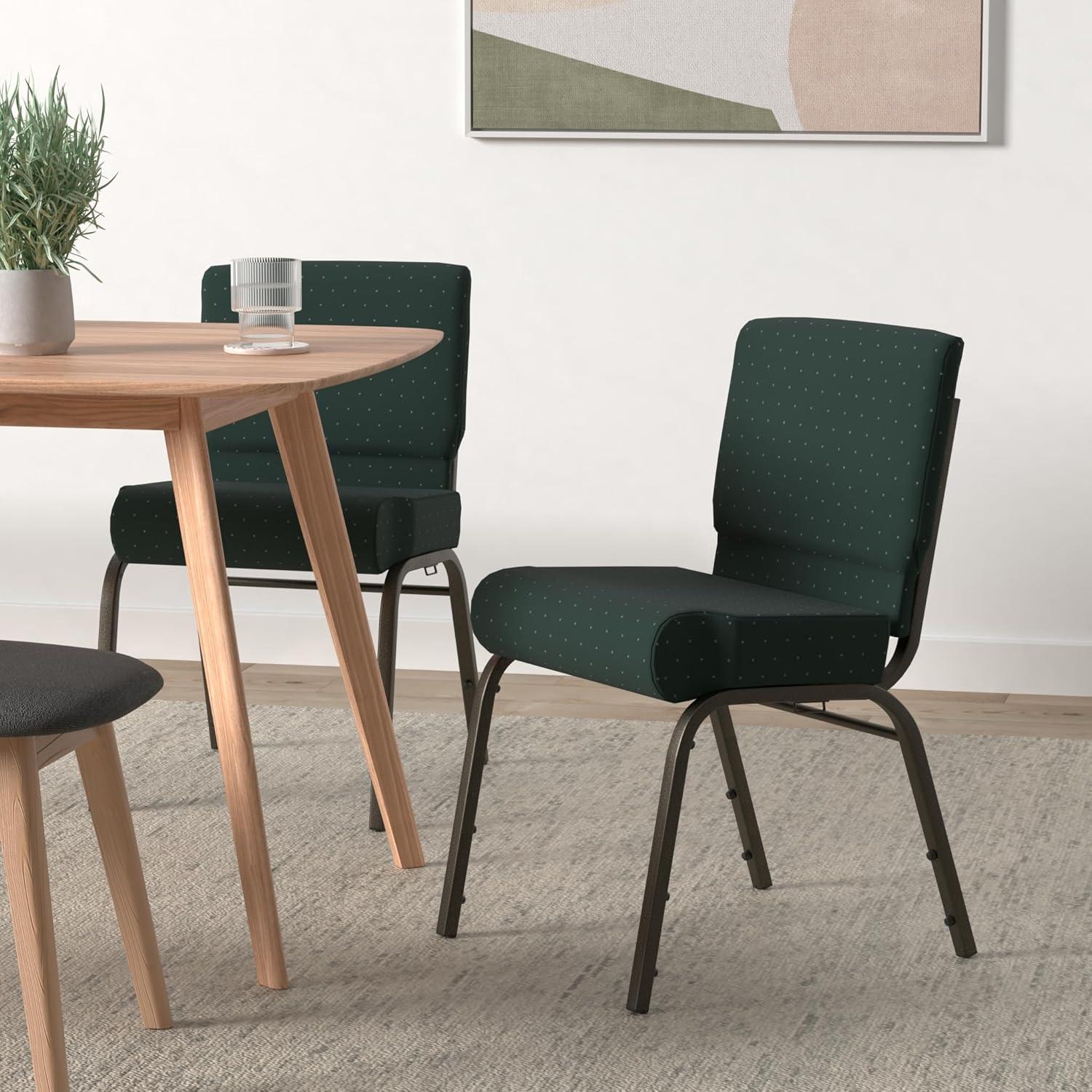 imageFlash Furniture HERCULES Series 21W Stacking Church Chair in Black Dot Patterned Fabric Gold Vein FrameHunter Green Dot Patterned FabricGold Vein Frame