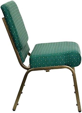 imageFlash Furniture HERCULES Series 21W Stacking Church Chair in Black Dot Patterned Fabric Gold Vein FrameHunter Green Dot Patterned FabricGold Vein Frame