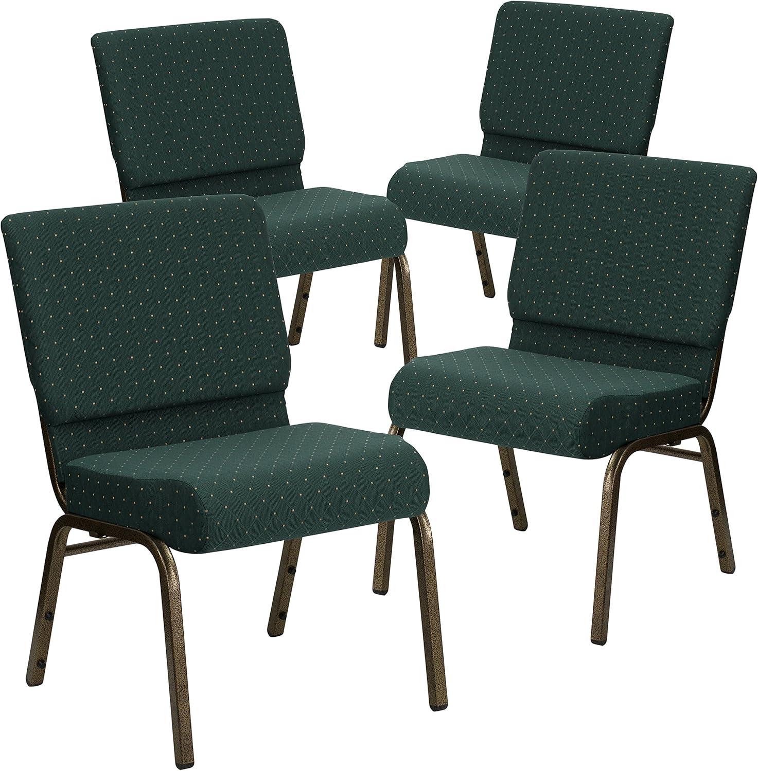 imageFlash Furniture HERCULES Series 21W Stacking Church Chair in Black Dot Patterned Fabric Gold Vein FrameHunter Green Dot Patterned FabricGold Vein Frame