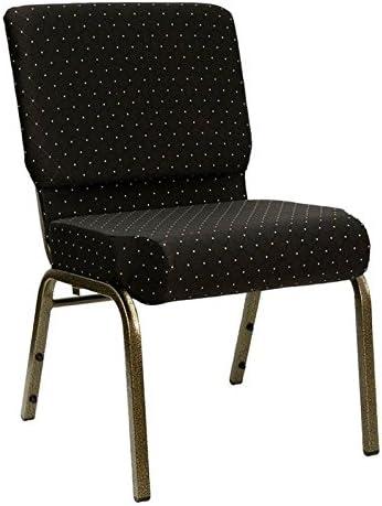 imageFlash Furniture HERCULES Series 21W Stacking Church Chair in Black Dot Patterned Fabric Gold Vein FrameHunter Green Dot Patterned FabricGold Vein Frame