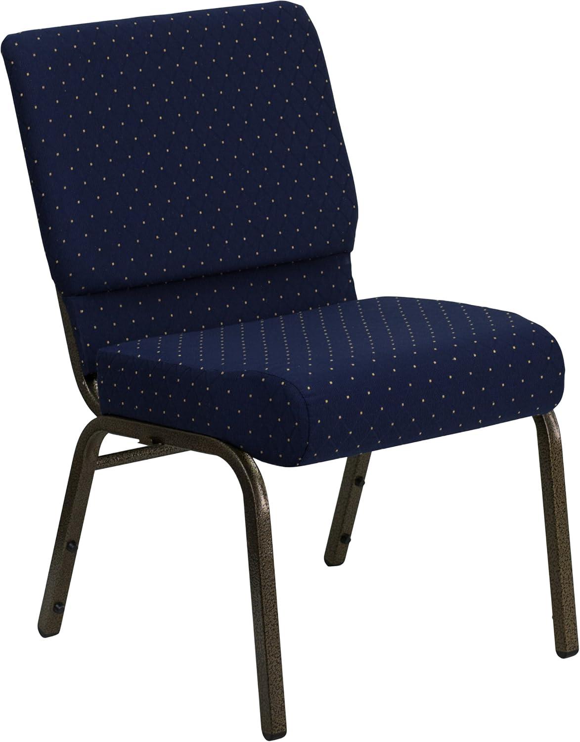 imageFlash Furniture HERCULES Series 21W Stacking Church Chair in Black Dot Patterned Fabric Gold Vein FrameNavy Blue Dot Patterned FabricGold Vein Frame
