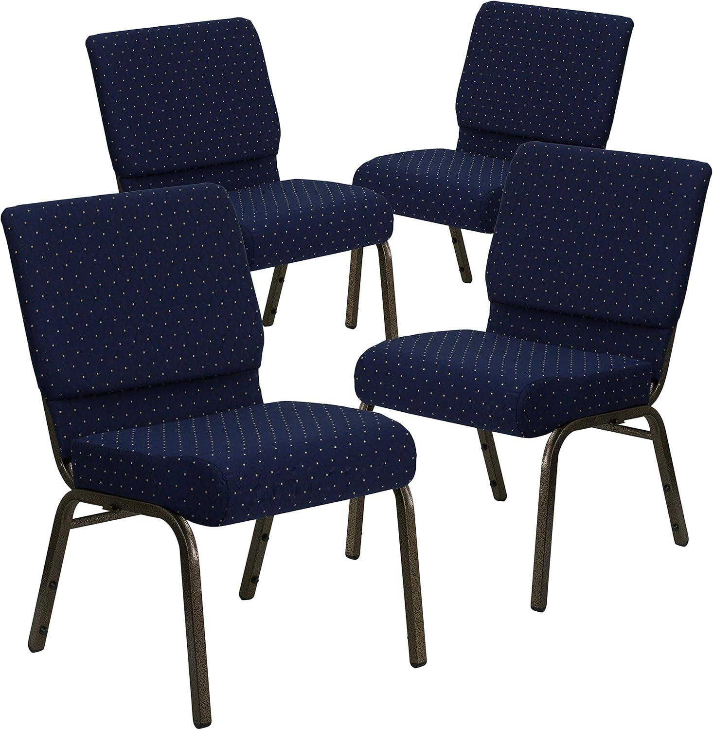 imageFlash Furniture HERCULES Series 21W Stacking Church Chair in Black Dot Patterned Fabric Gold Vein FrameNavy Blue Dot Patterned FabricGold Vein Frame