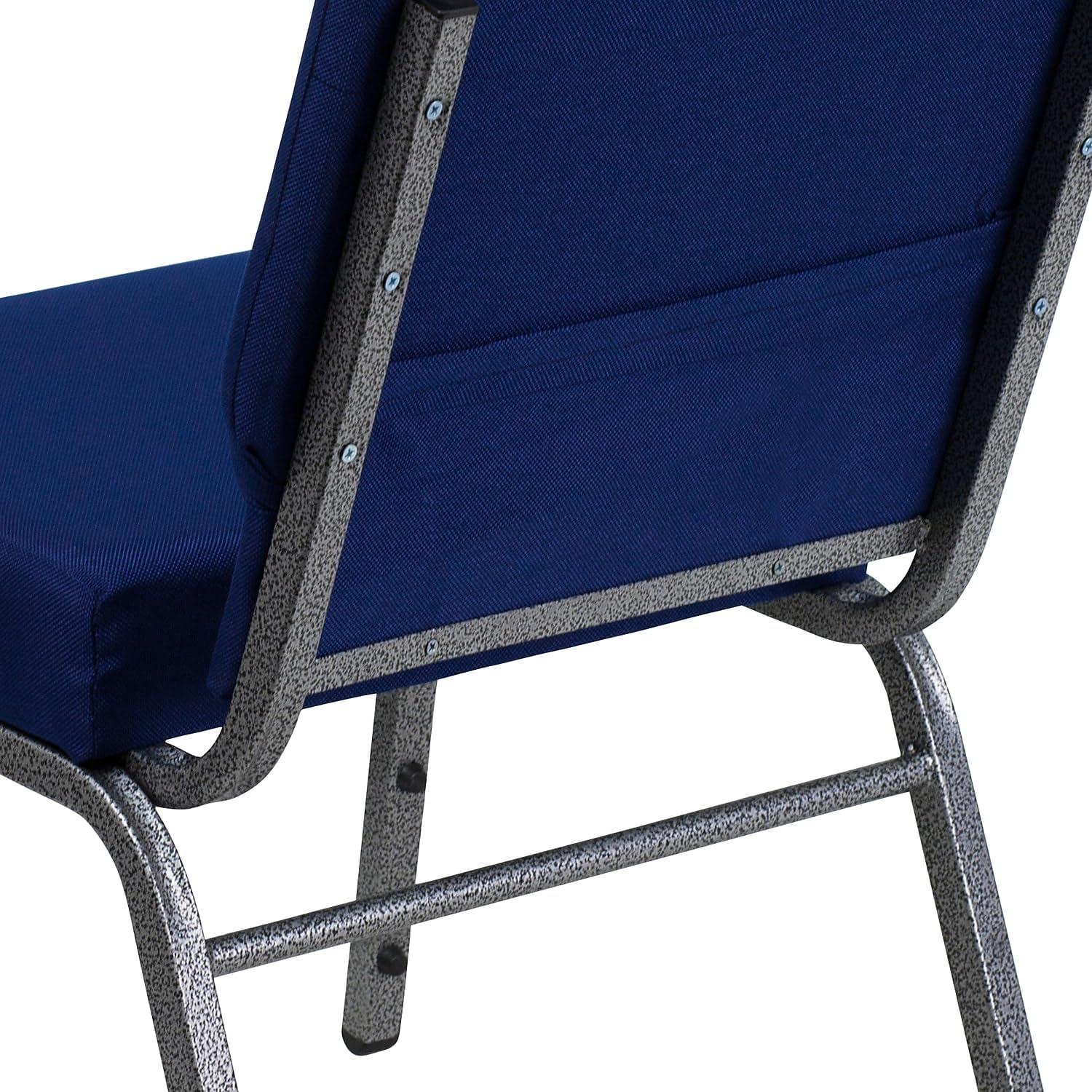 imageFlash Furniture HERCULES Series 21W Stacking Church Chair in Black Dot Patterned Fabric Gold Vein FrameNavy Blue FabricSilver Vein Frame
