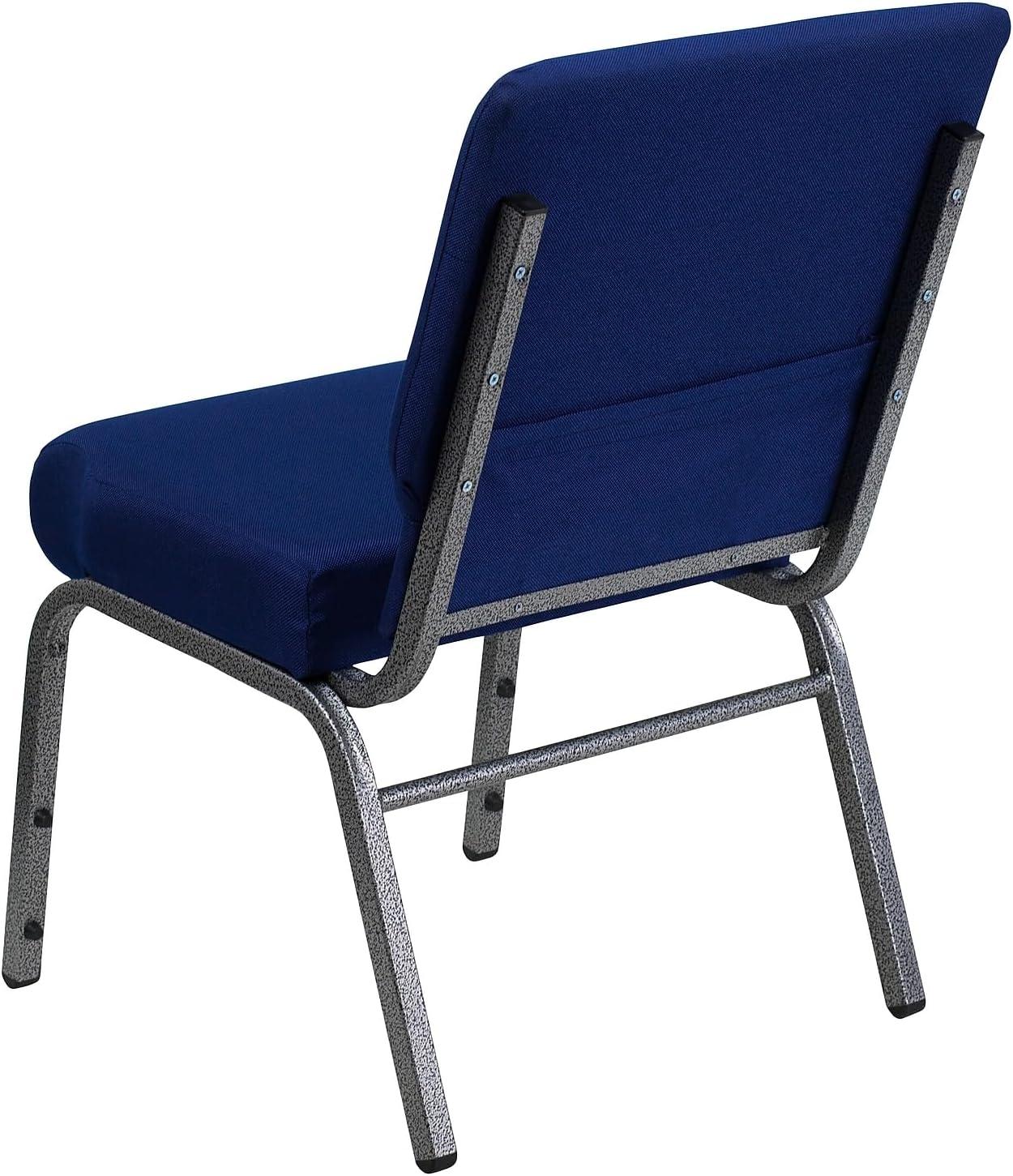 imageFlash Furniture HERCULES Series 21W Stacking Church Chair in Black Dot Patterned Fabric Gold Vein FrameNavy Blue FabricSilver Vein Frame
