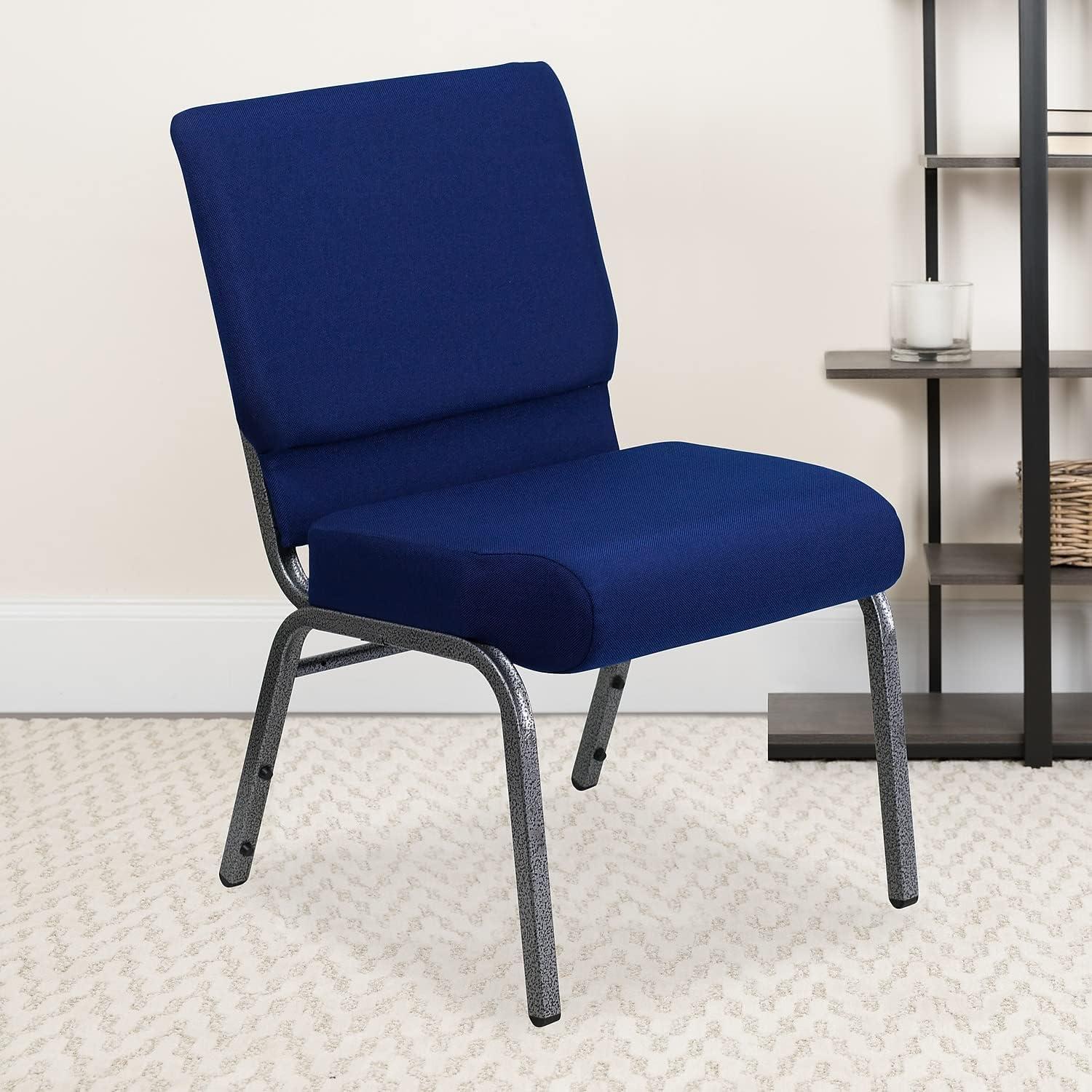 imageFlash Furniture HERCULES Series 21W Stacking Church Chair in Black Dot Patterned Fabric Gold Vein FrameNavy Blue FabricSilver Vein Frame