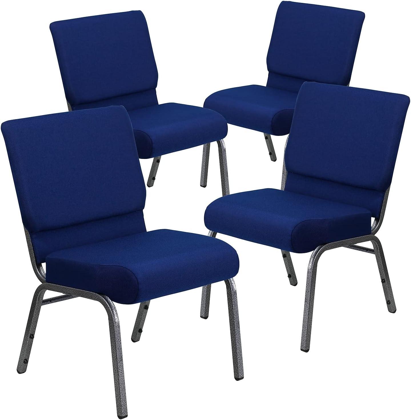 imageFlash Furniture HERCULES Series 21W Stacking Church Chair in Black Dot Patterned Fabric Gold Vein FrameNavy Blue FabricSilver Vein Frame