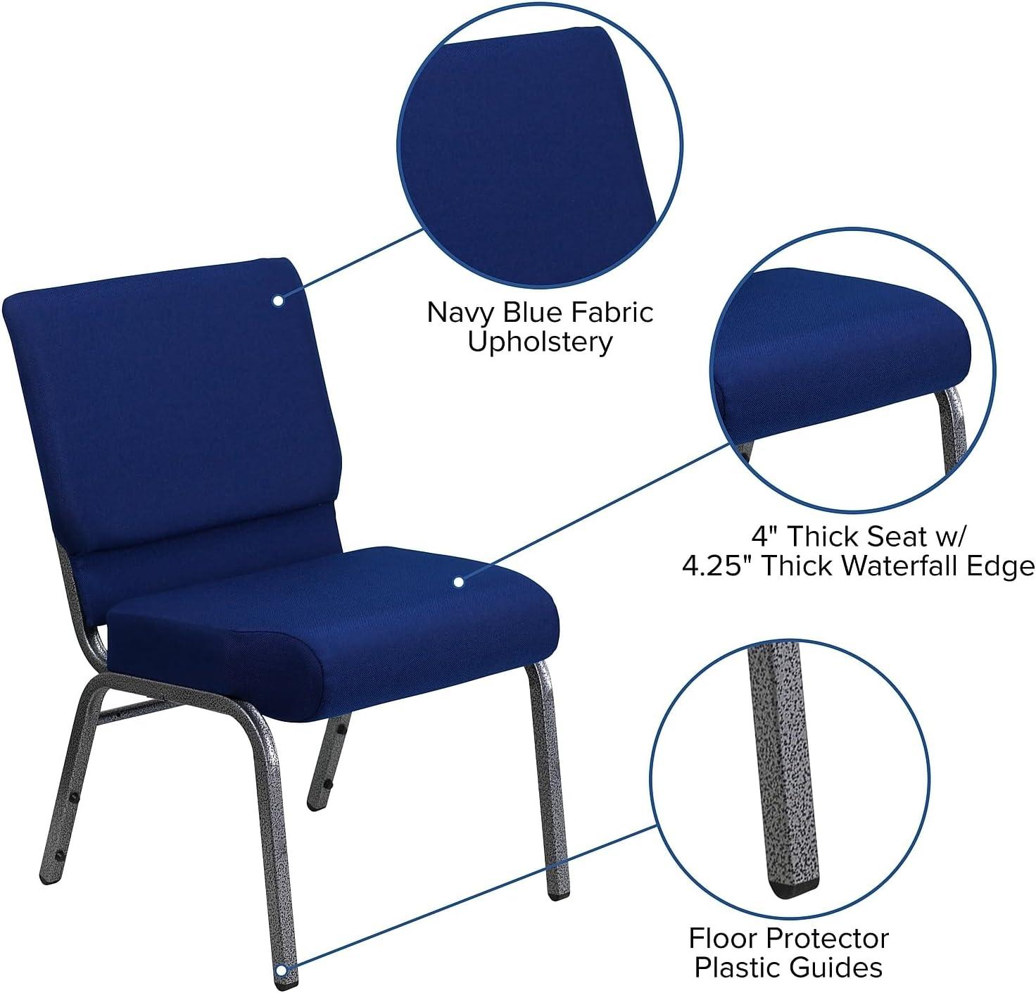 imageFlash Furniture HERCULES Series 21W Stacking Church Chair in Black Dot Patterned Fabric Gold Vein FrameNavy Blue FabricSilver Vein Frame