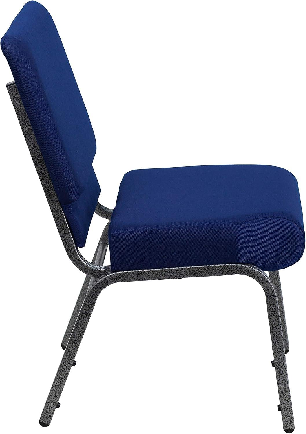 imageFlash Furniture HERCULES Series 21W Stacking Church Chair in Black Dot Patterned Fabric Gold Vein FrameNavy Blue FabricSilver Vein Frame
