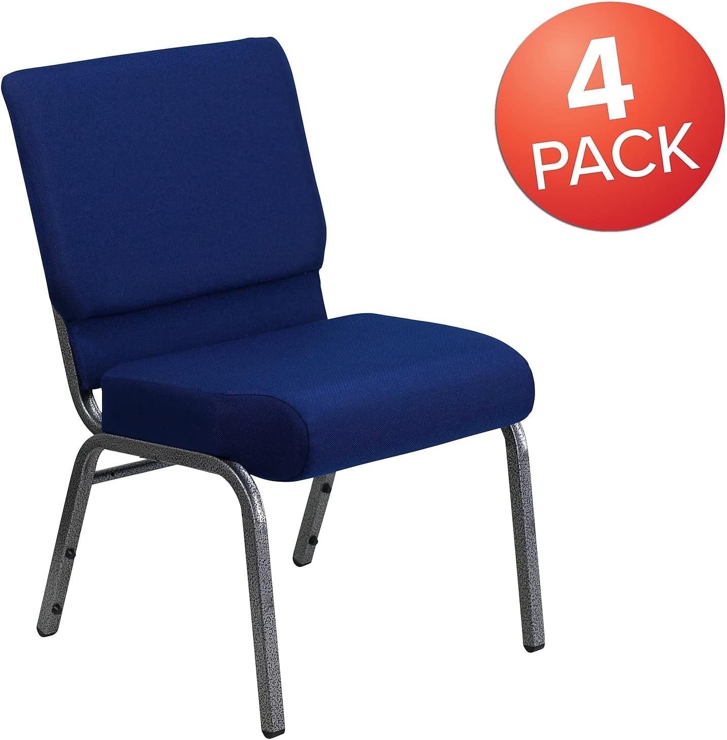 imageFlash Furniture HERCULES Series 21W Stacking Church Chair in Black Dot Patterned Fabric Gold Vein FrameNavy Blue FabricSilver Vein Frame