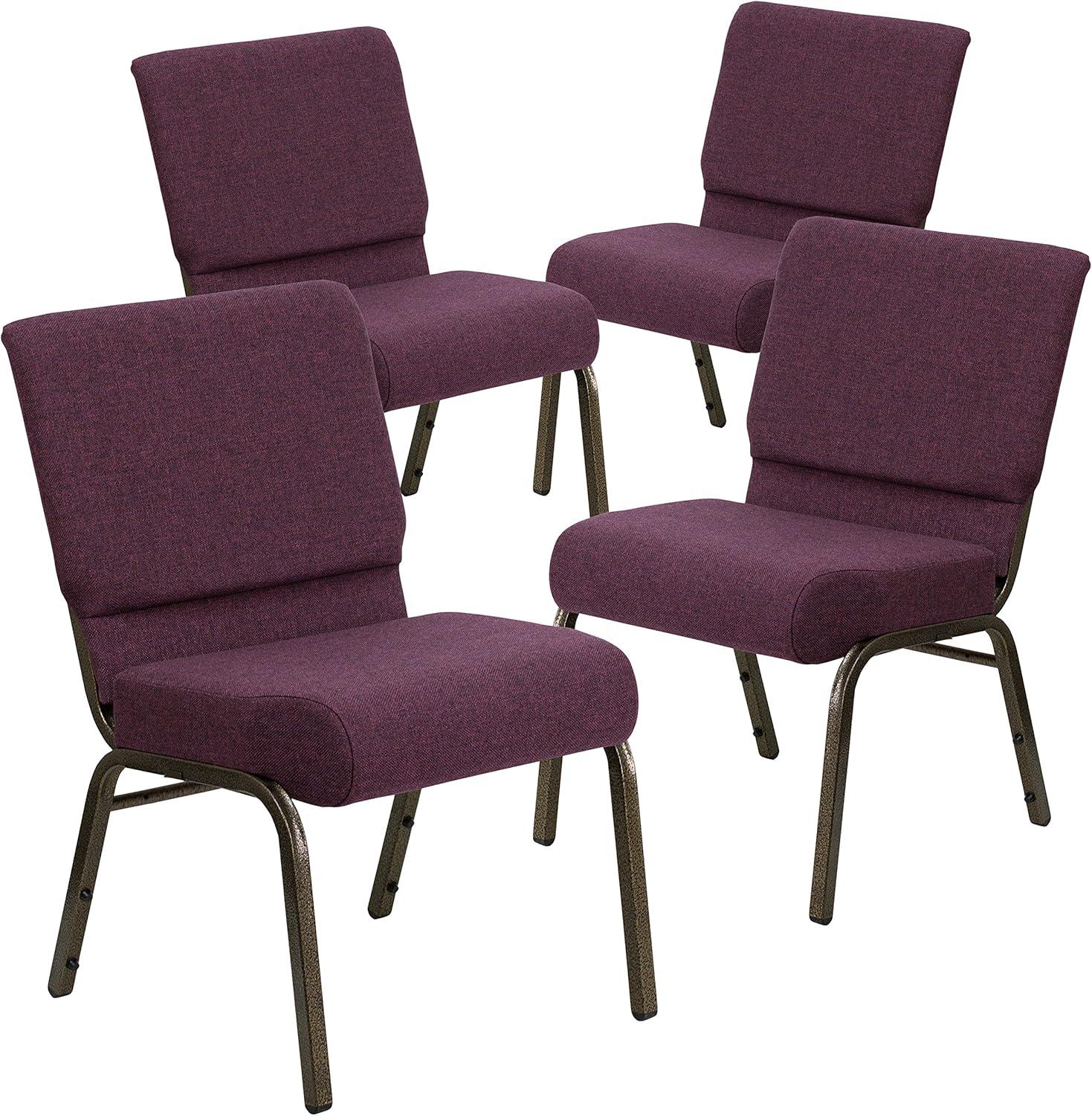 imageFlash Furniture HERCULES Series 21W Stacking Church Chair in Black Dot Patterned Fabric Gold Vein FramePlum FabricGold Vein Frame