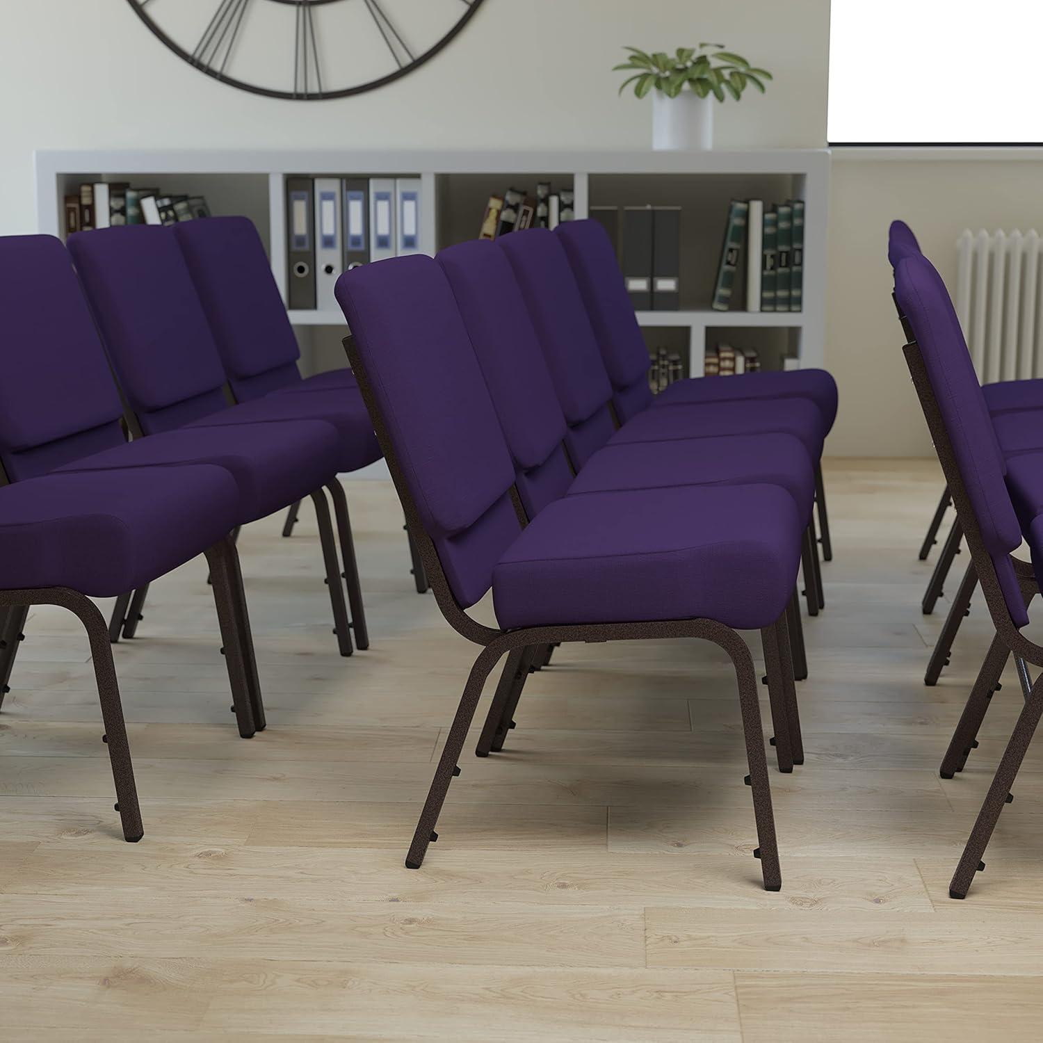 imageFlash Furniture HERCULES Series 21W Stacking Church Chair in Black Dot Patterned Fabric Gold Vein FrameRoyal Purple FabricGold Vein Frame
