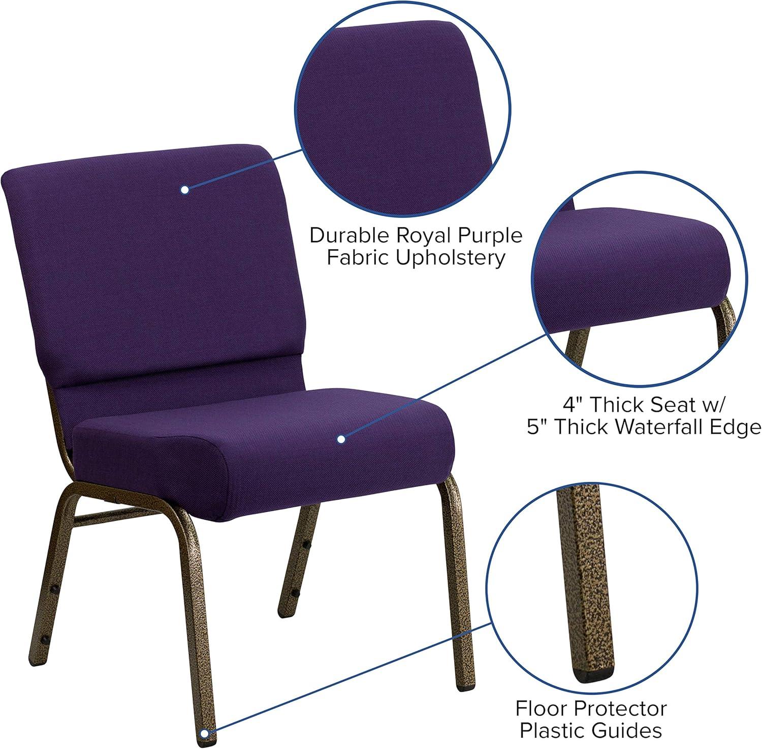 imageFlash Furniture HERCULES Series 21W Stacking Church Chair in Black Dot Patterned Fabric Gold Vein FrameRoyal Purple FabricGold Vein Frame