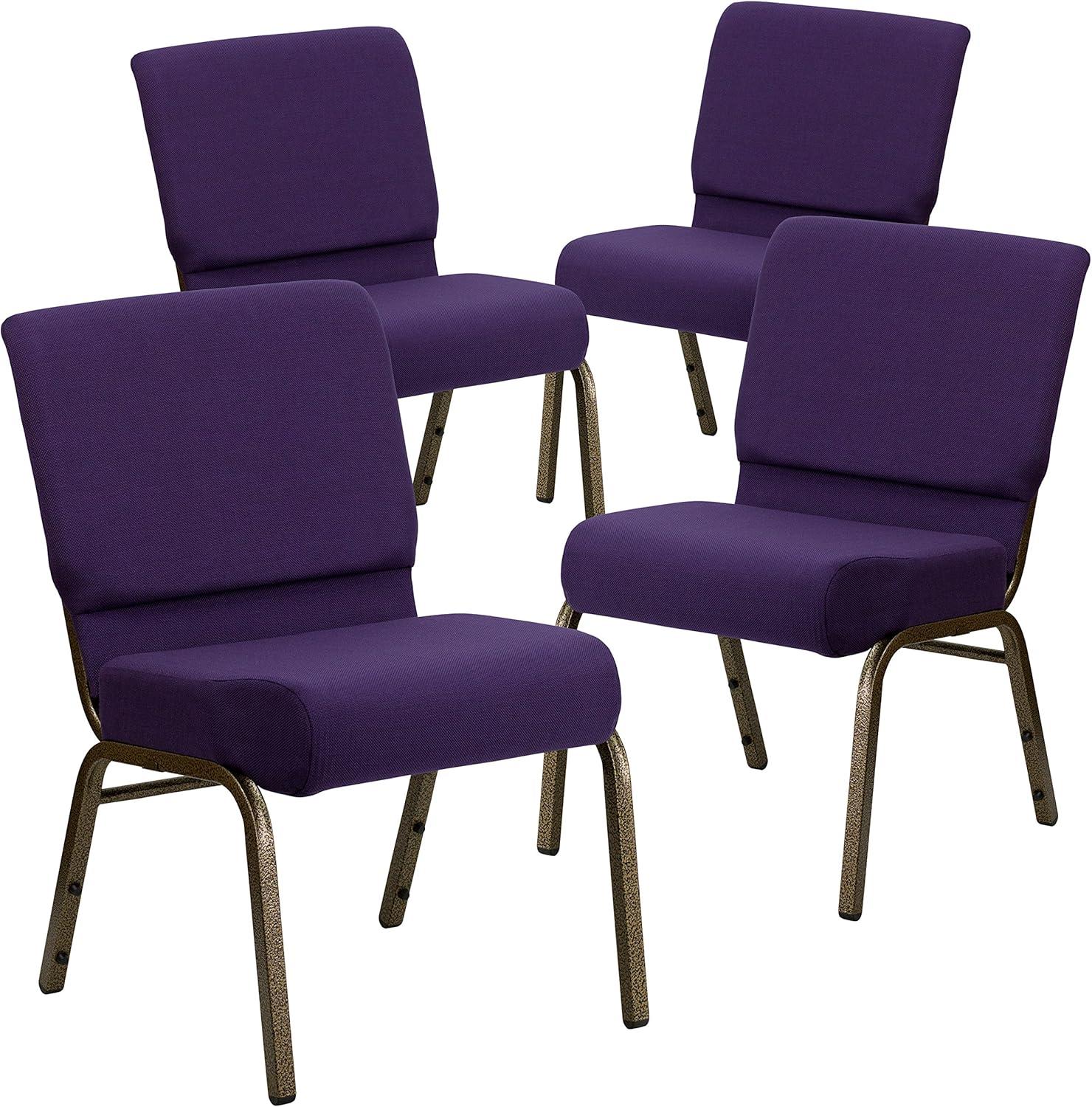 imageFlash Furniture HERCULES Series 21W Stacking Church Chair in Black Dot Patterned Fabric Gold Vein FrameRoyal Purple FabricGold Vein Frame