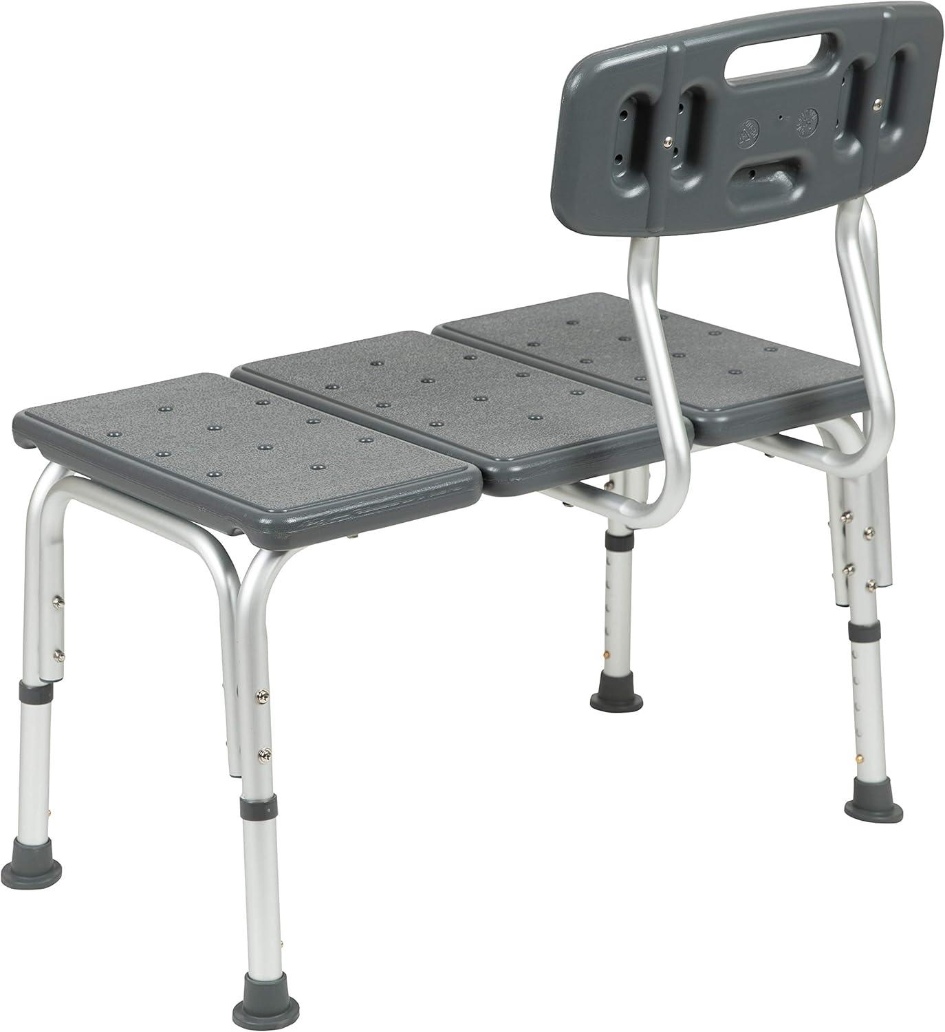 imageFlash Furniture HERCULES Series 300 Lb Capacity Adjustable Gray Bath ampamp Shower Transfer Bench with Back and Side ArmGrey