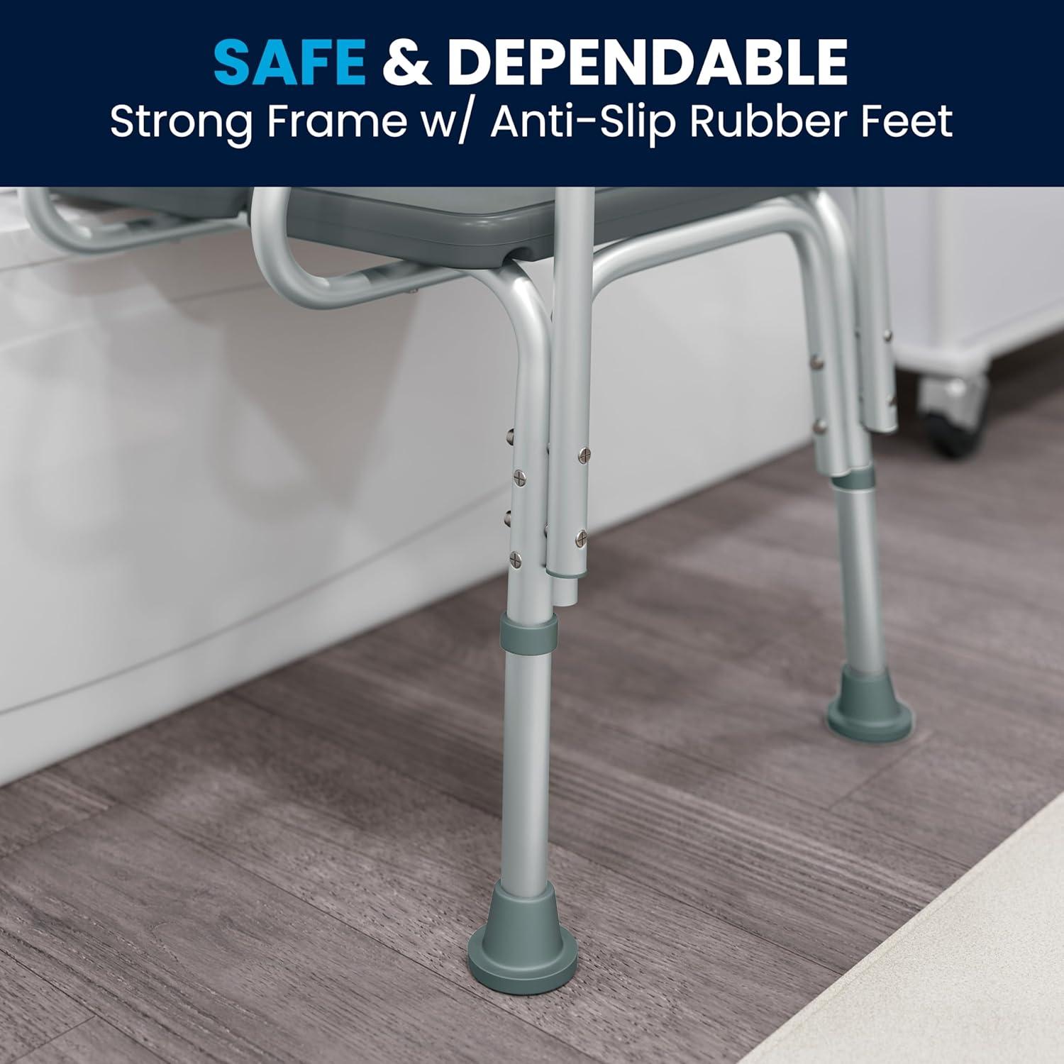 imageFlash Furniture HERCULES Series 300 Lb Capacity Adjustable Gray Bath ampamp Shower Transfer Bench with Back and Side ArmGrey