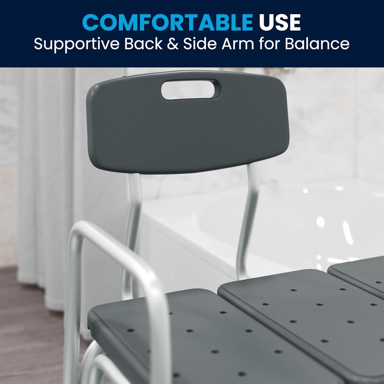 imageFlash Furniture HERCULES Series 300 Lb Capacity Adjustable Gray Bath ampamp Shower Transfer Bench with Back and Side ArmGrey