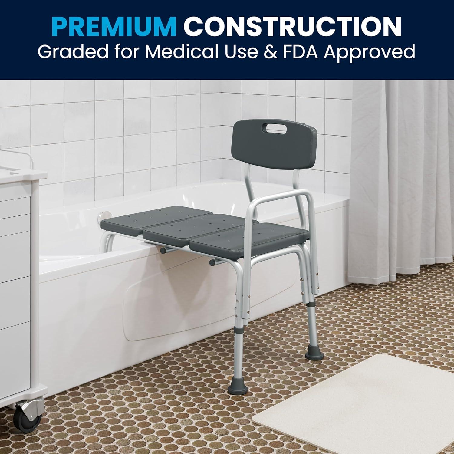 imageFlash Furniture HERCULES Series 300 Lb Capacity Adjustable Gray Bath ampamp Shower Transfer Bench with Back and Side ArmGrey